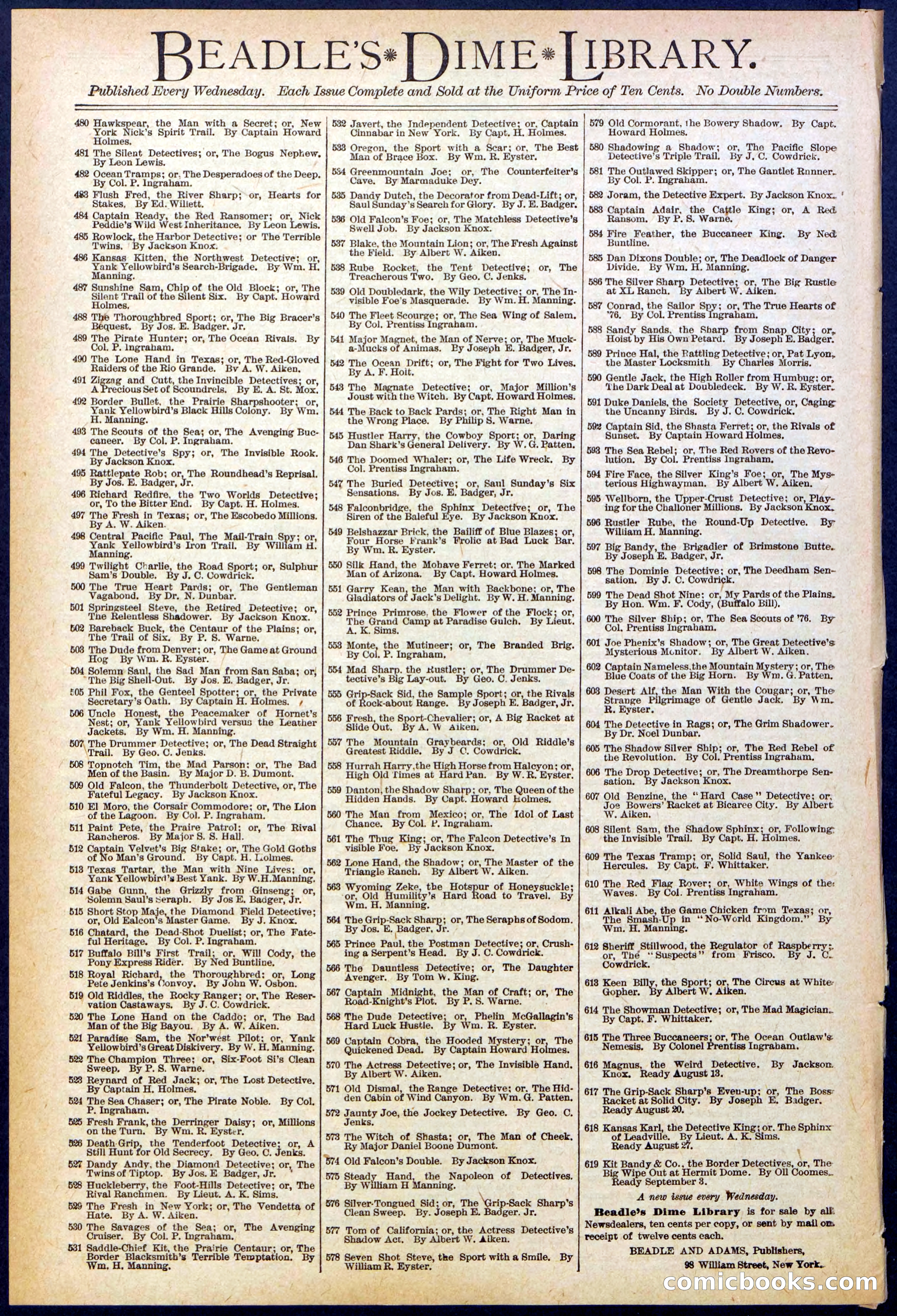 Beadle's New York Dime Library No. 614 — page 32 of 32