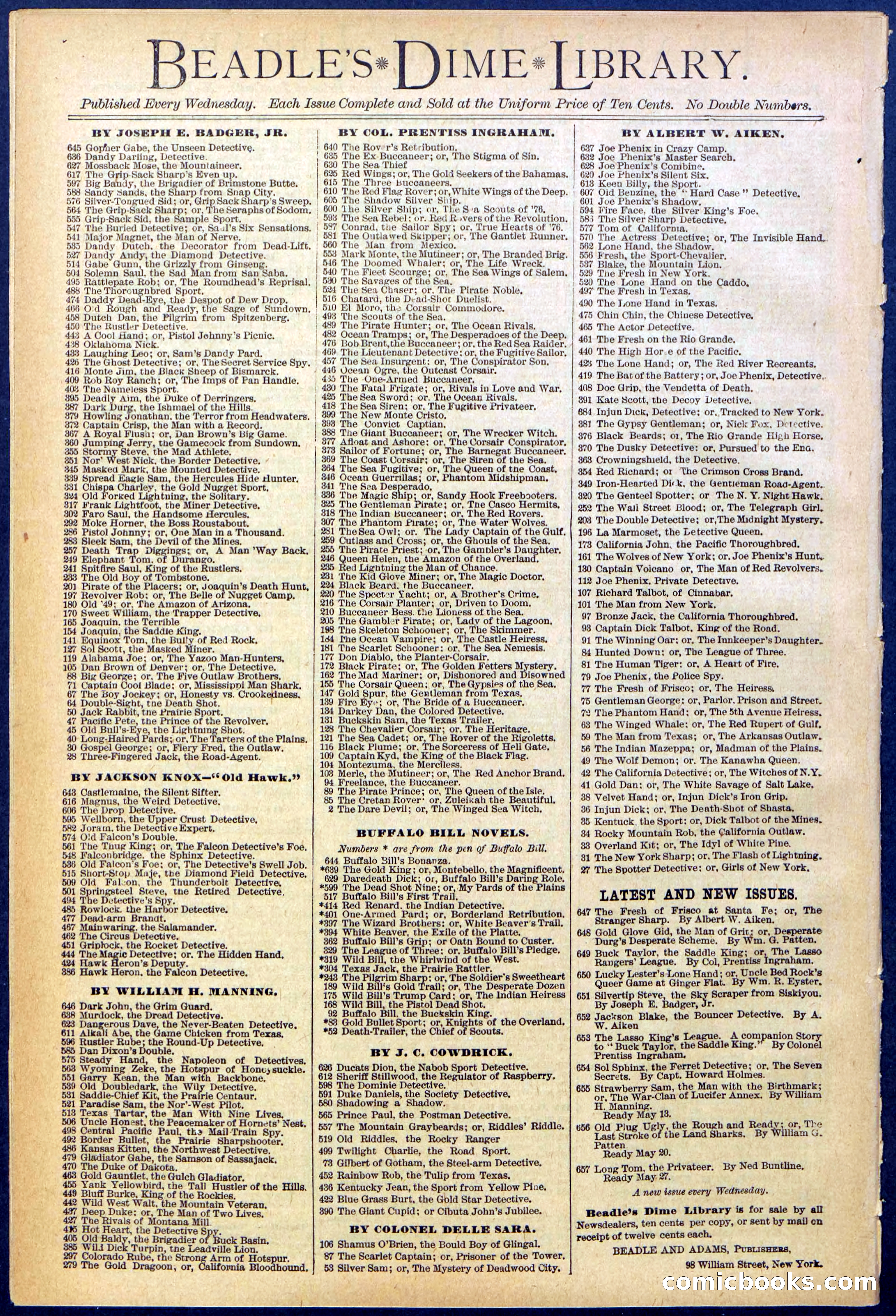 Beadle's New York Dime Library, No. 651 — page 32 of 32