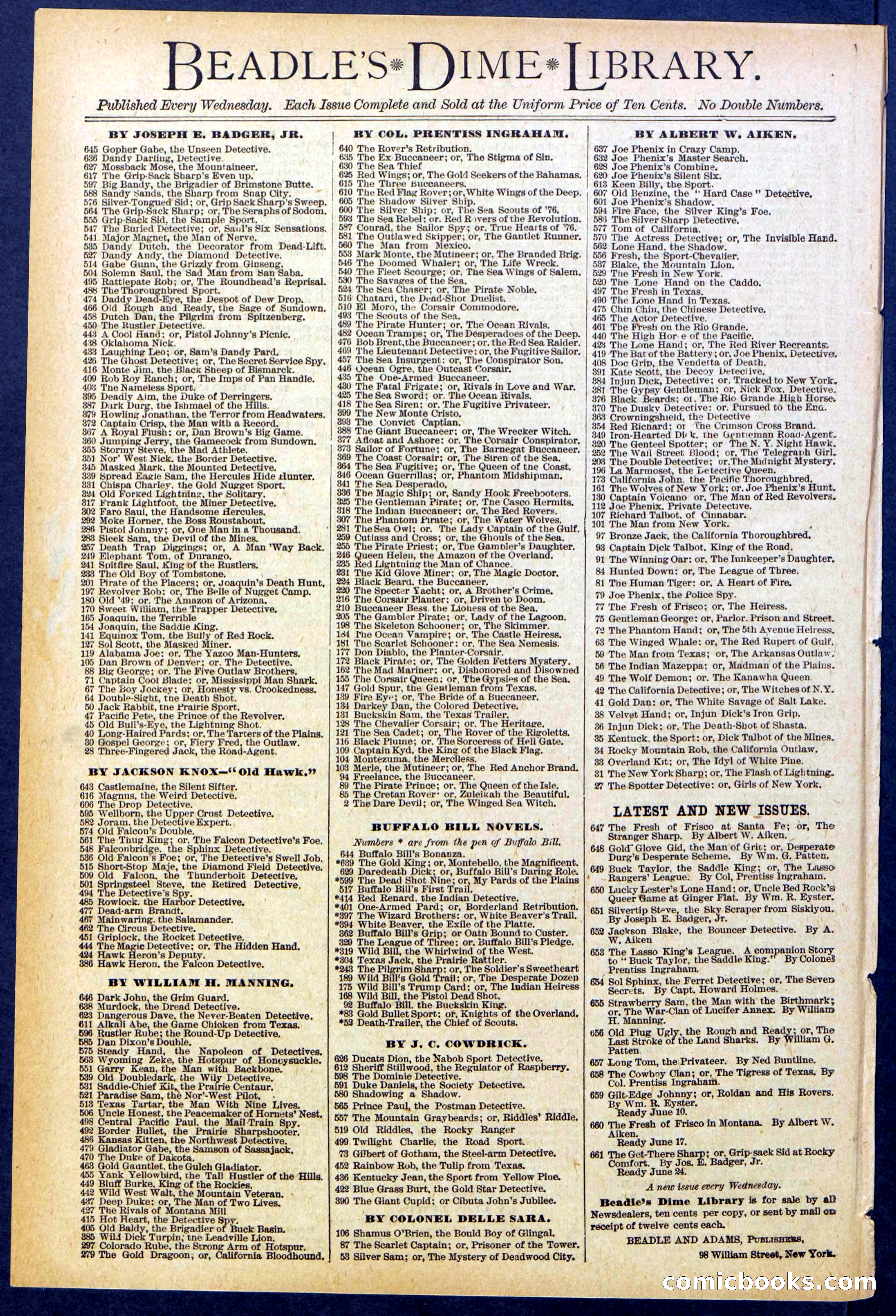 Beadle's New York Dime Library No. 659 — page 32 of 32