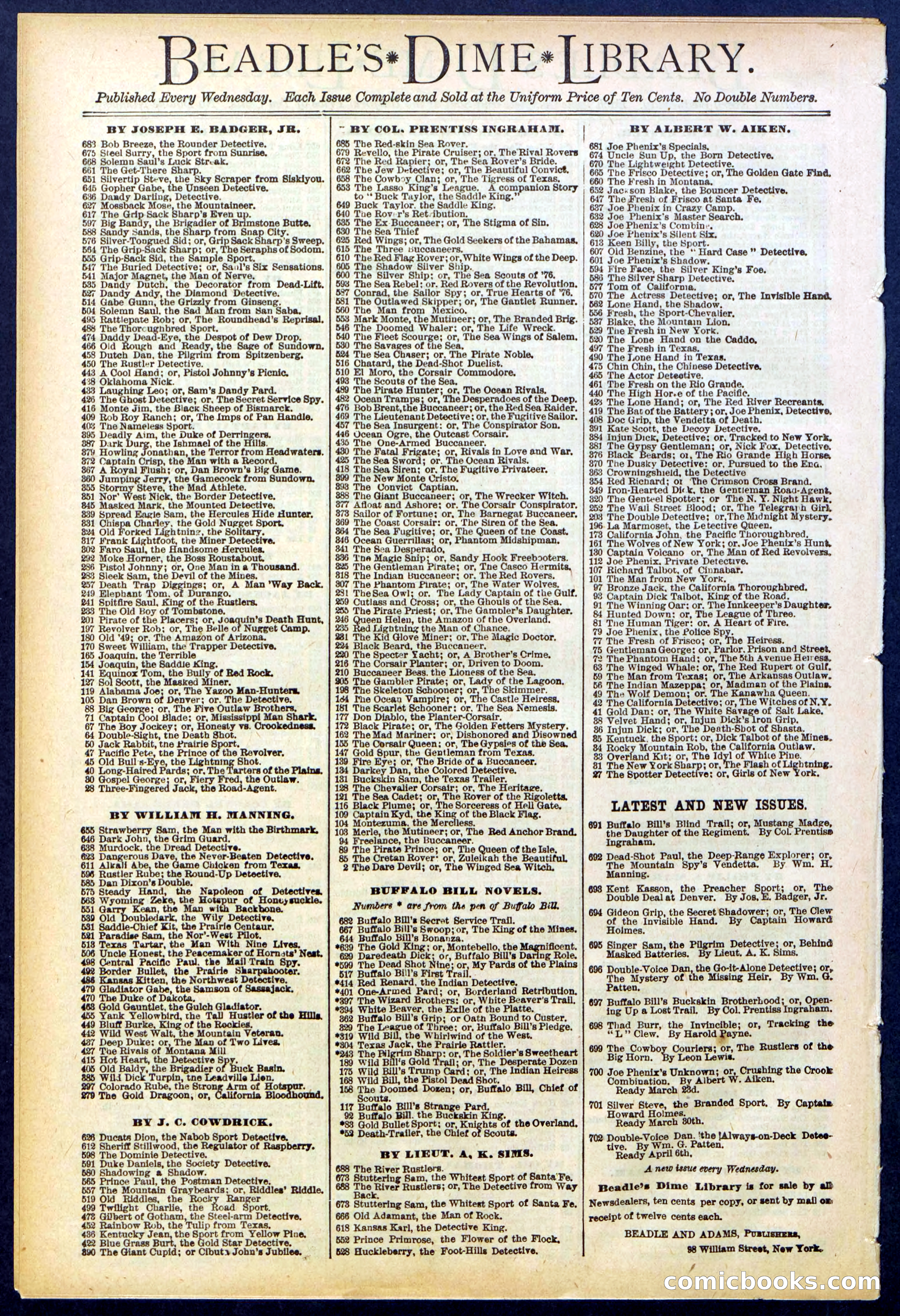Beadle's Dime Library No. 698 — page 32 of 32