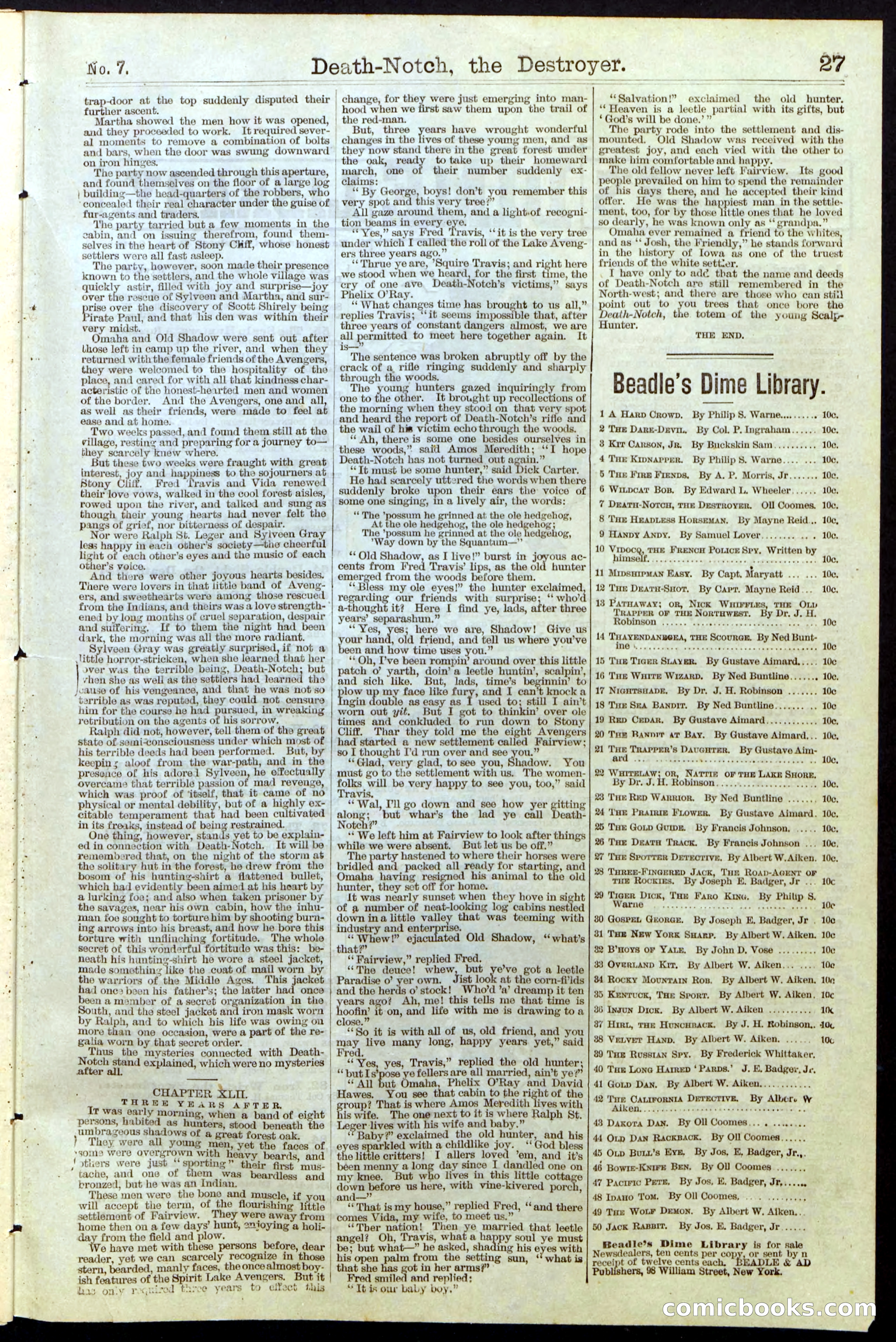 Beadle's New York Dime Library No. 7 — page 27 of 28