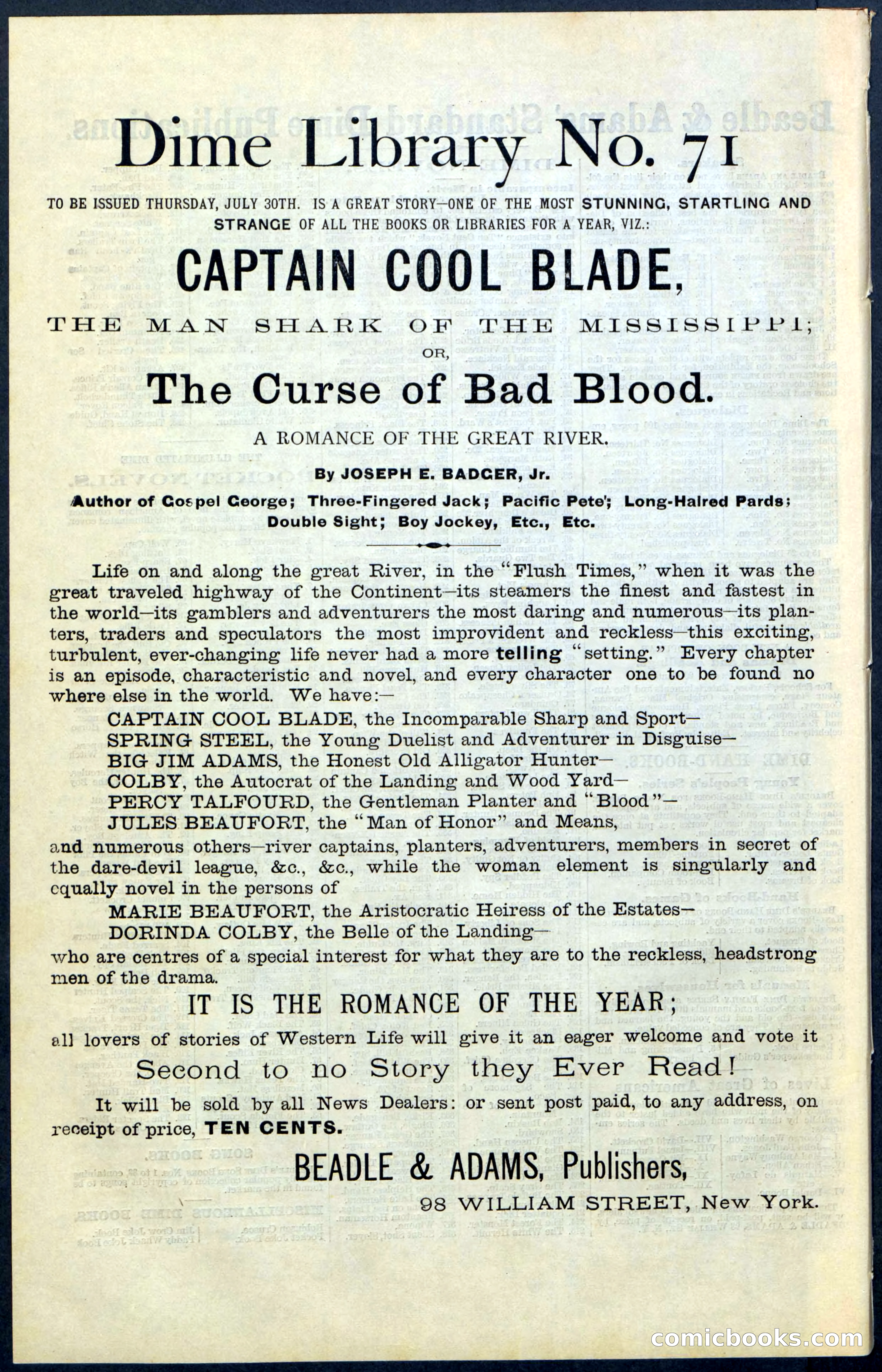 Beadle's New York Dime Library, No. 70 — page 32 of 32