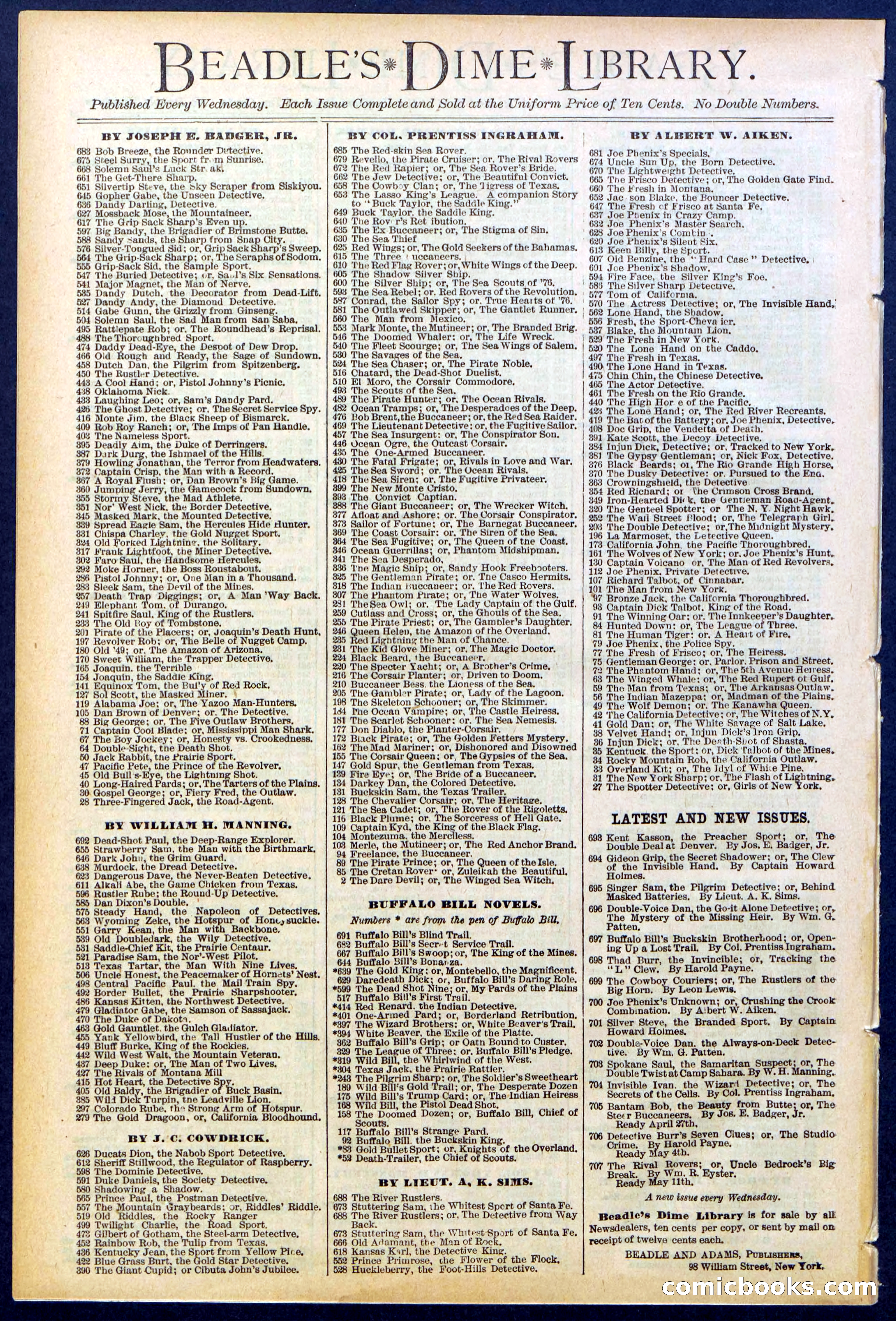 Beadle's New York Dime Library No. 701 — page 32 of 32