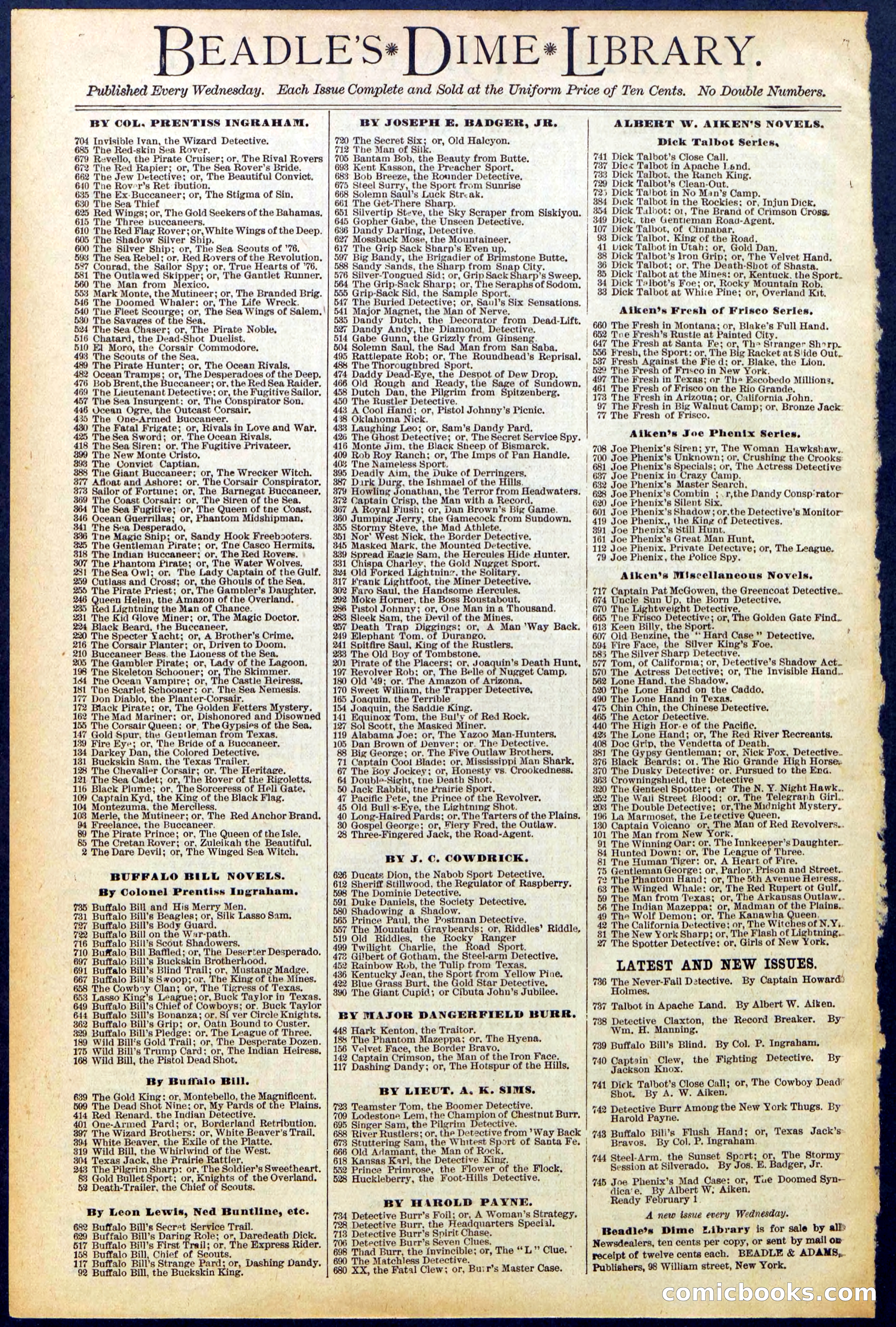 Beadle's New York Dime Library No. 741 — page 32 of 32