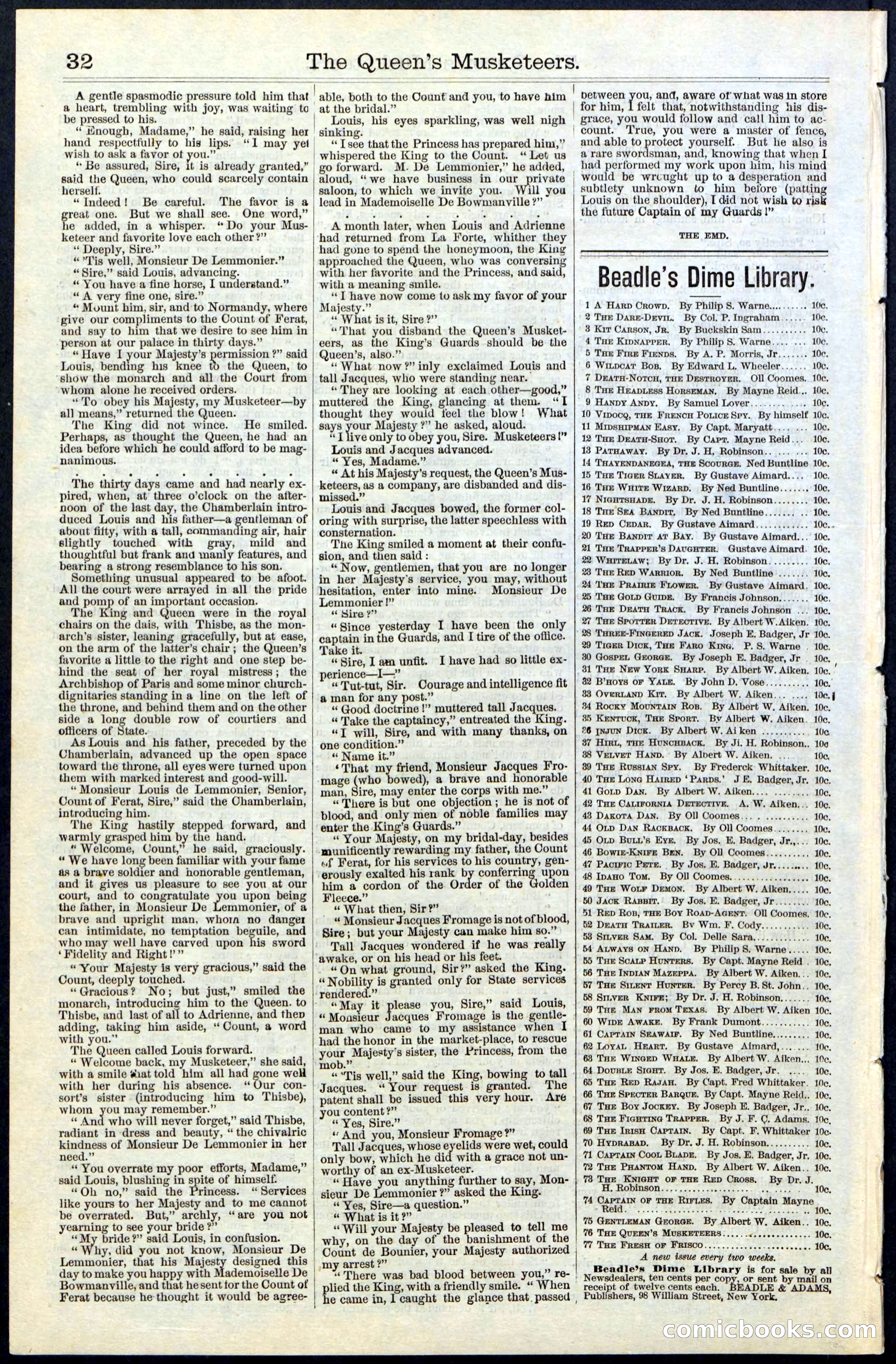 Beadle's New York Dime Library, No. 76 — page 32 of 32
