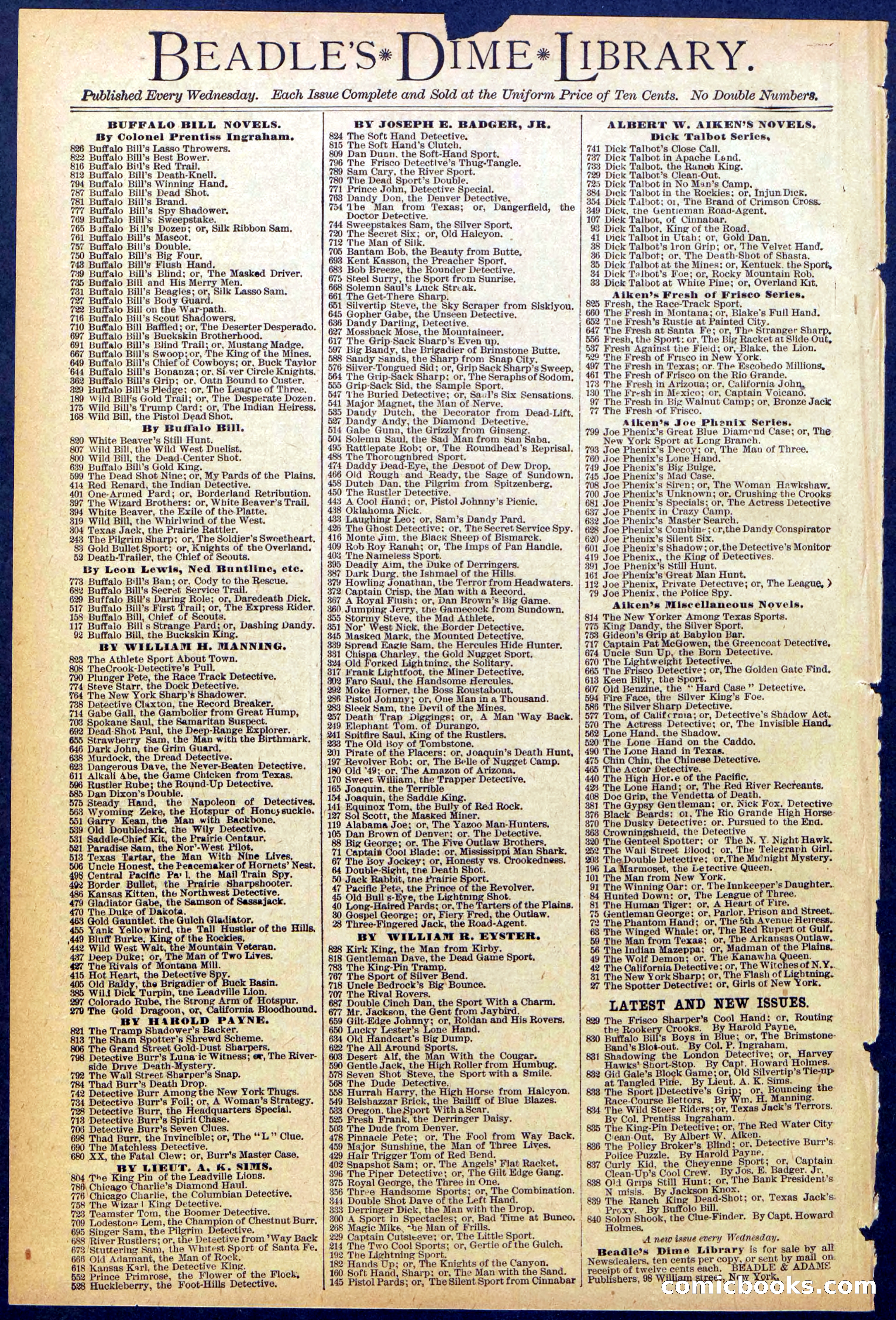 Beadle's New York Dime Library, No. 837 — page 32 of 32