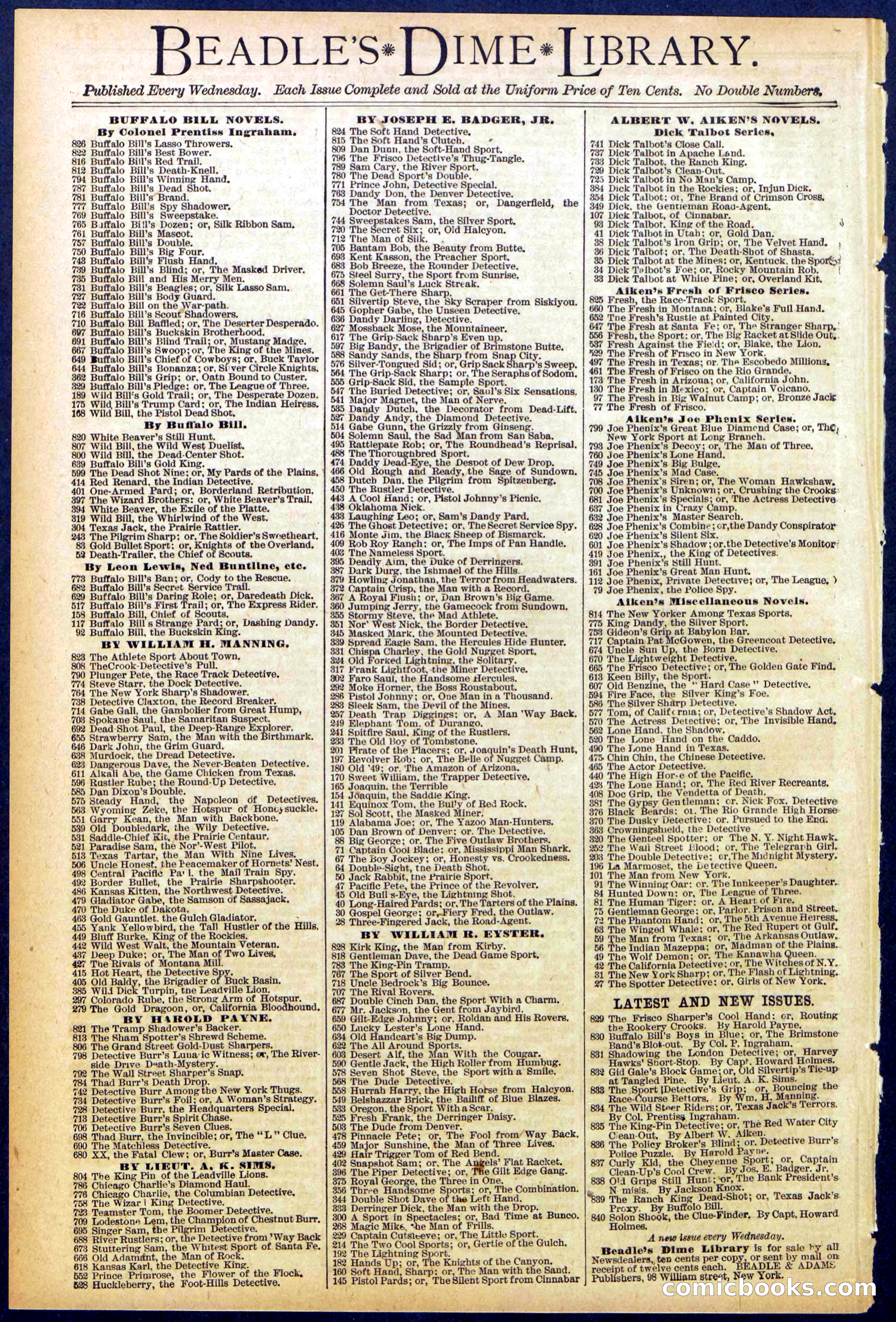 Beadle's New York Dime Library No. 838 — page 32 of 32