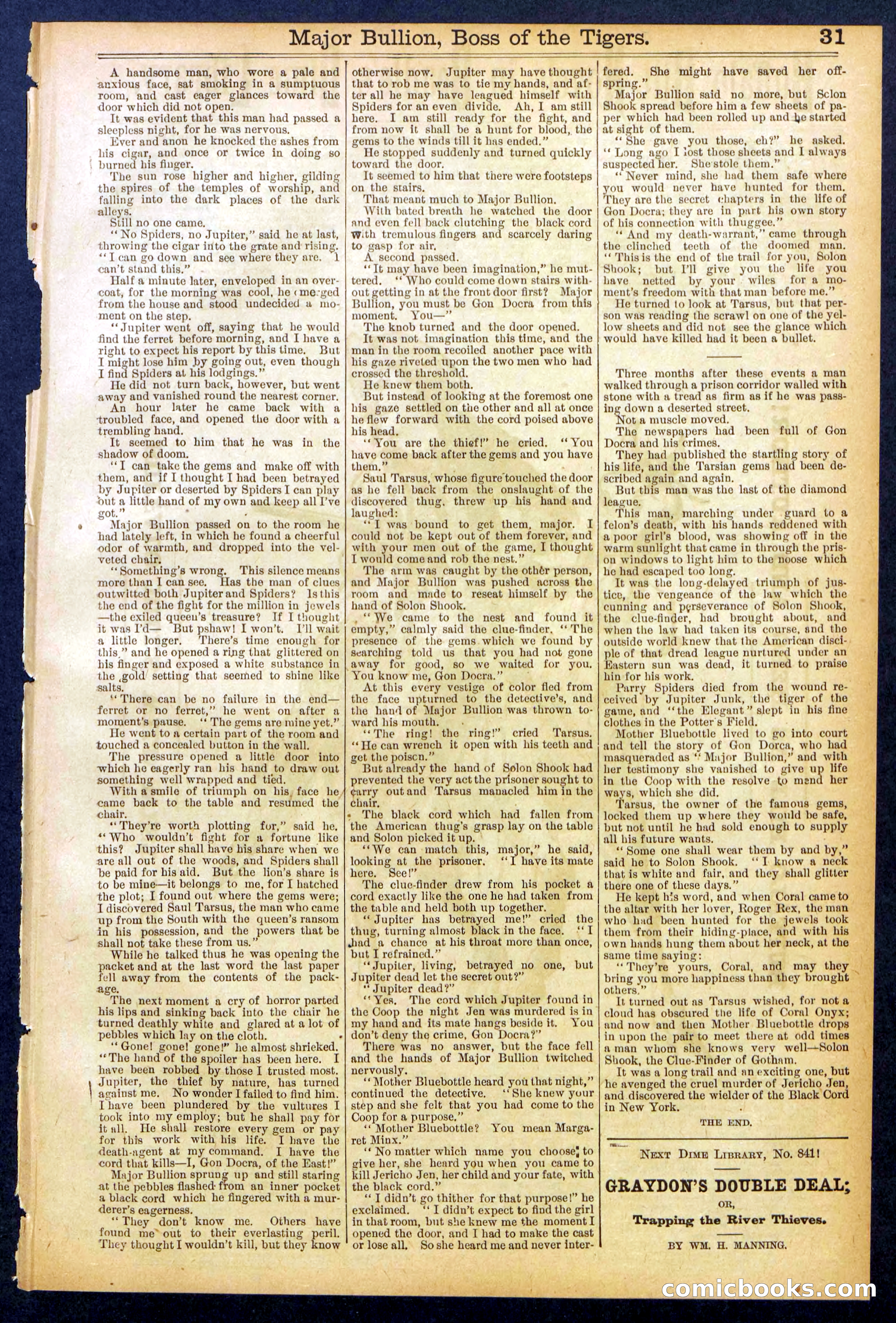 Beadle's Dime Library No. 840: Major Bullion, Boss of the Tigers — page 31 of 32