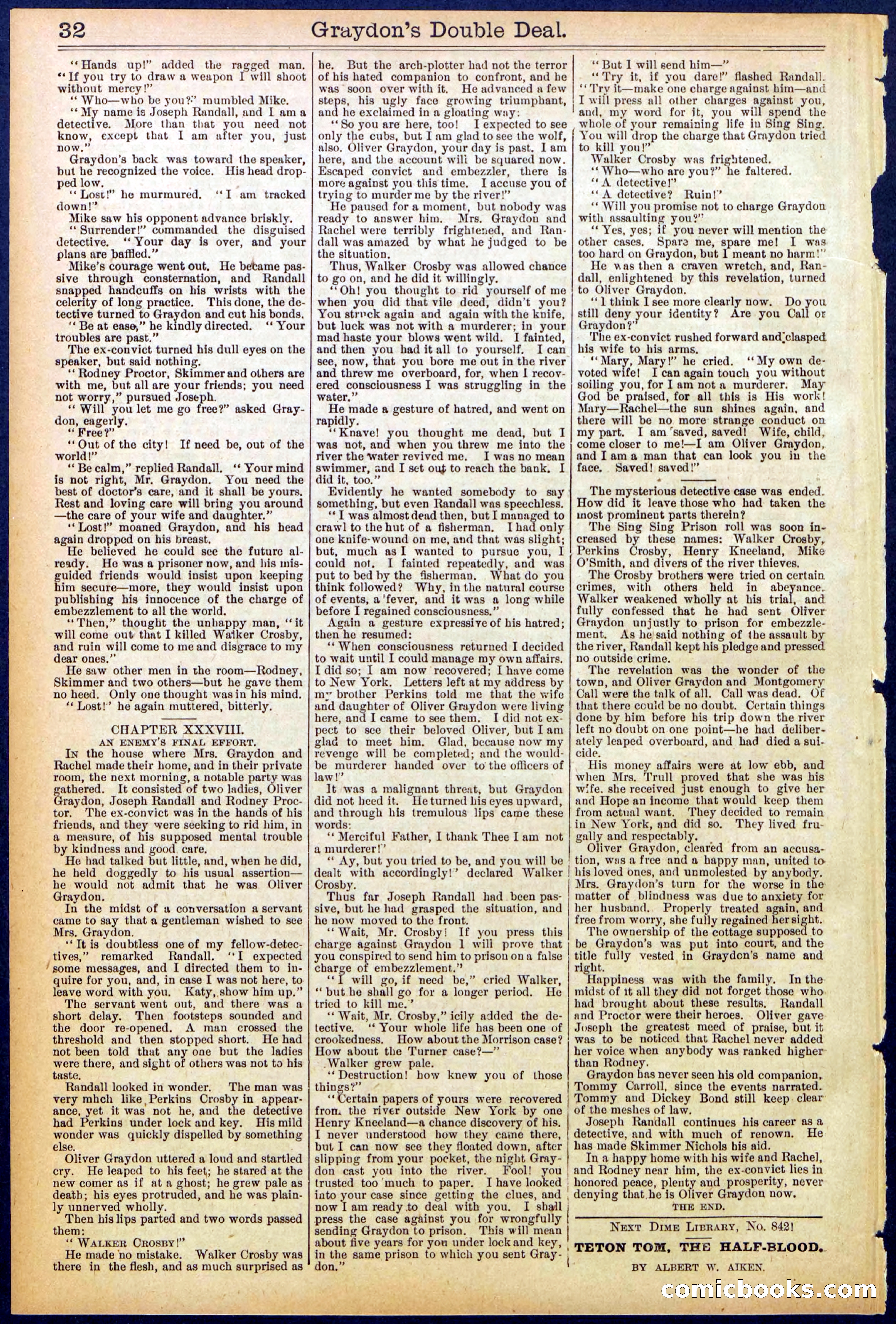 Beadle's Dime Library No. 841 — page 32 of 32