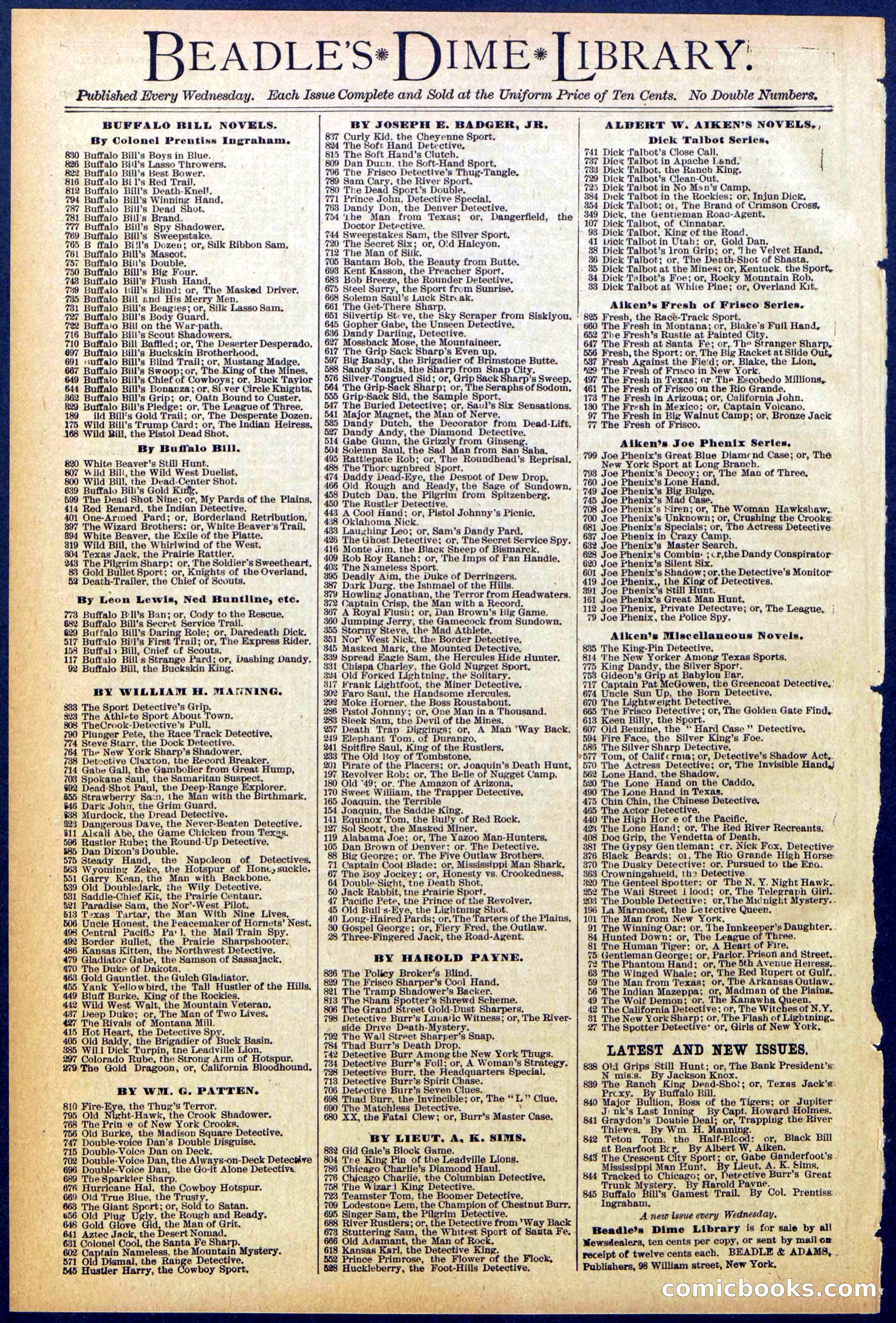 Beadle's New York Dime Library No. 843 — page 32 of 32