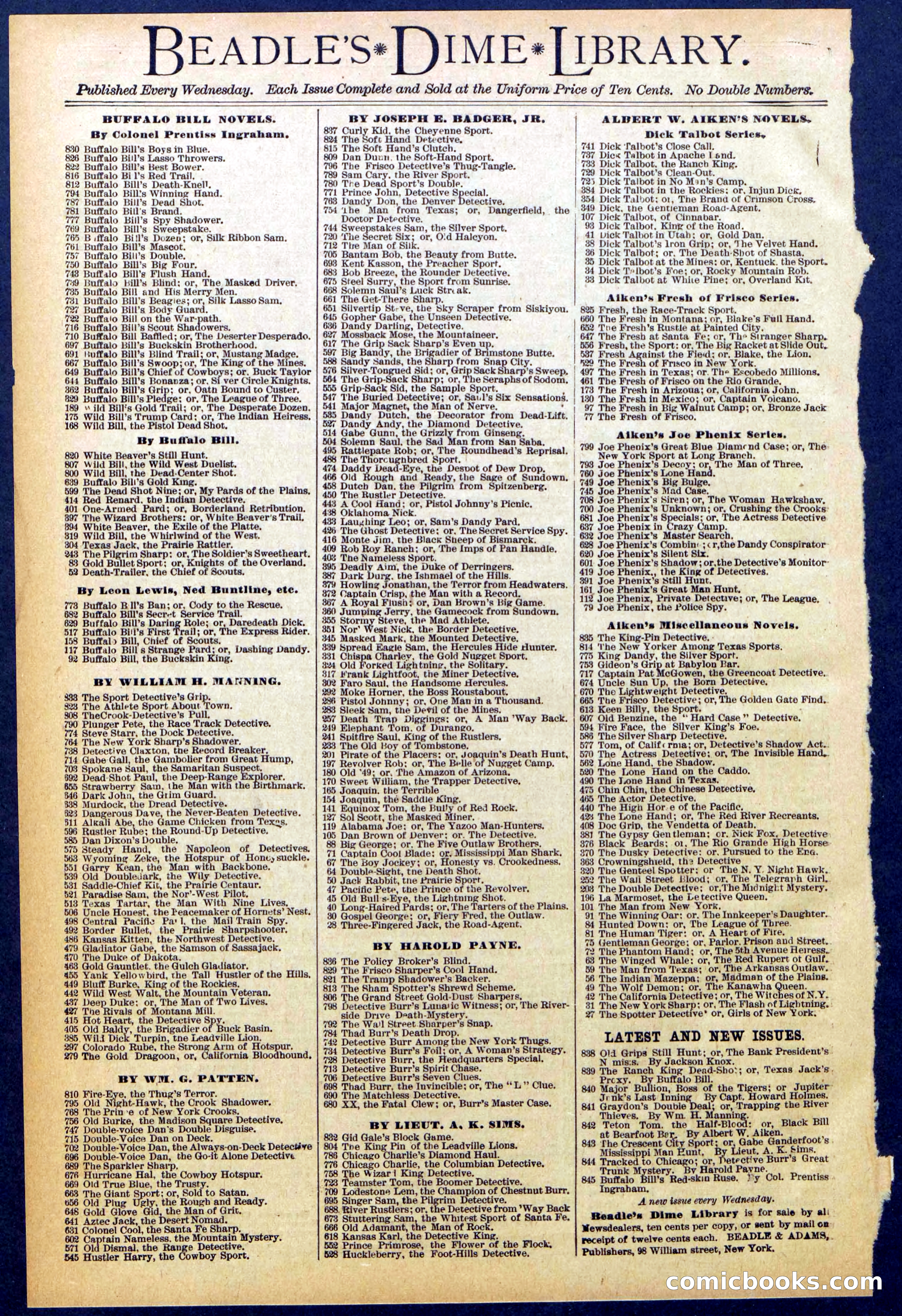 Beadle's New York Dime Library No. 844 — page 32 of 32