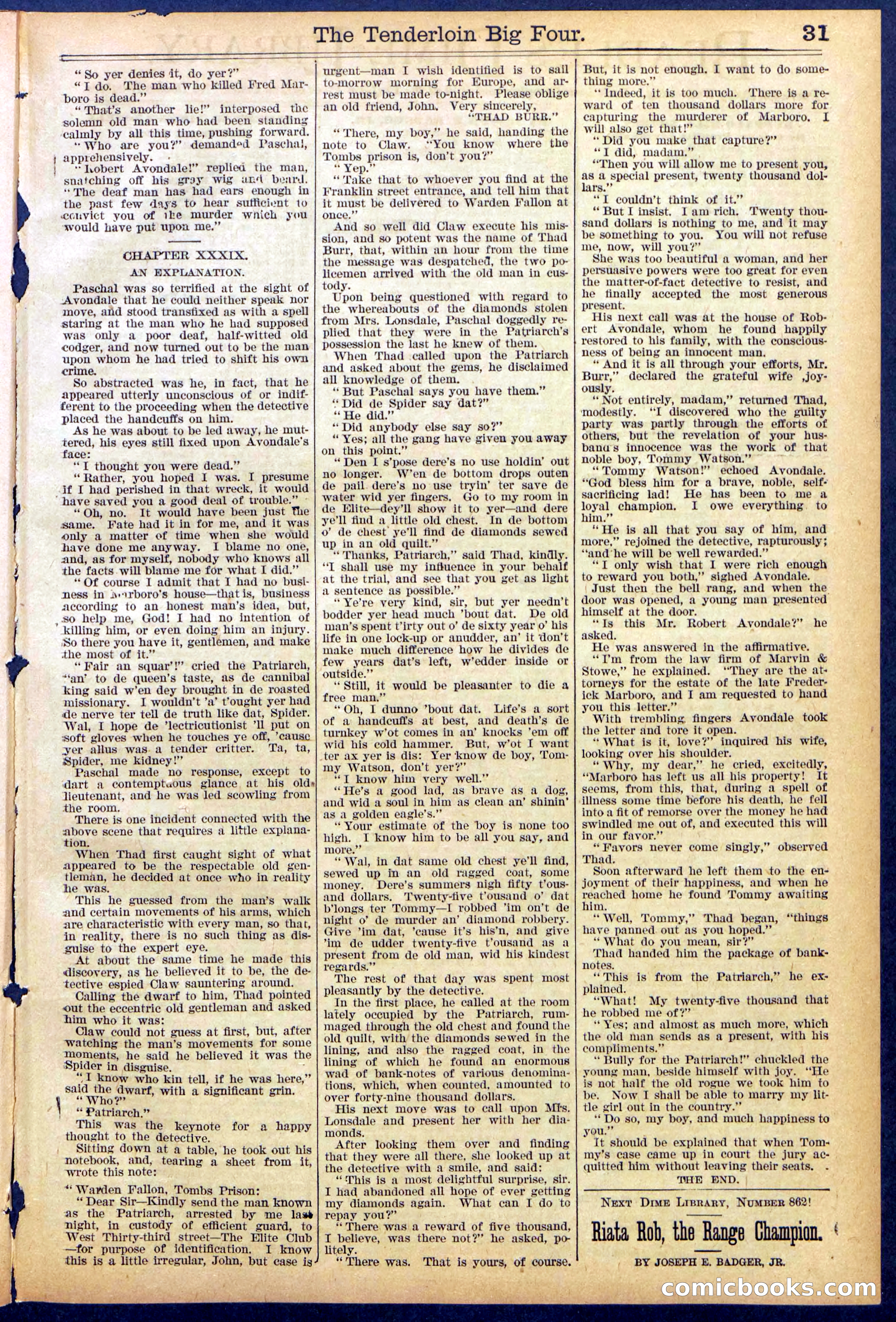 Beadle's New York Dime Library No. 861 — page 31 of 32