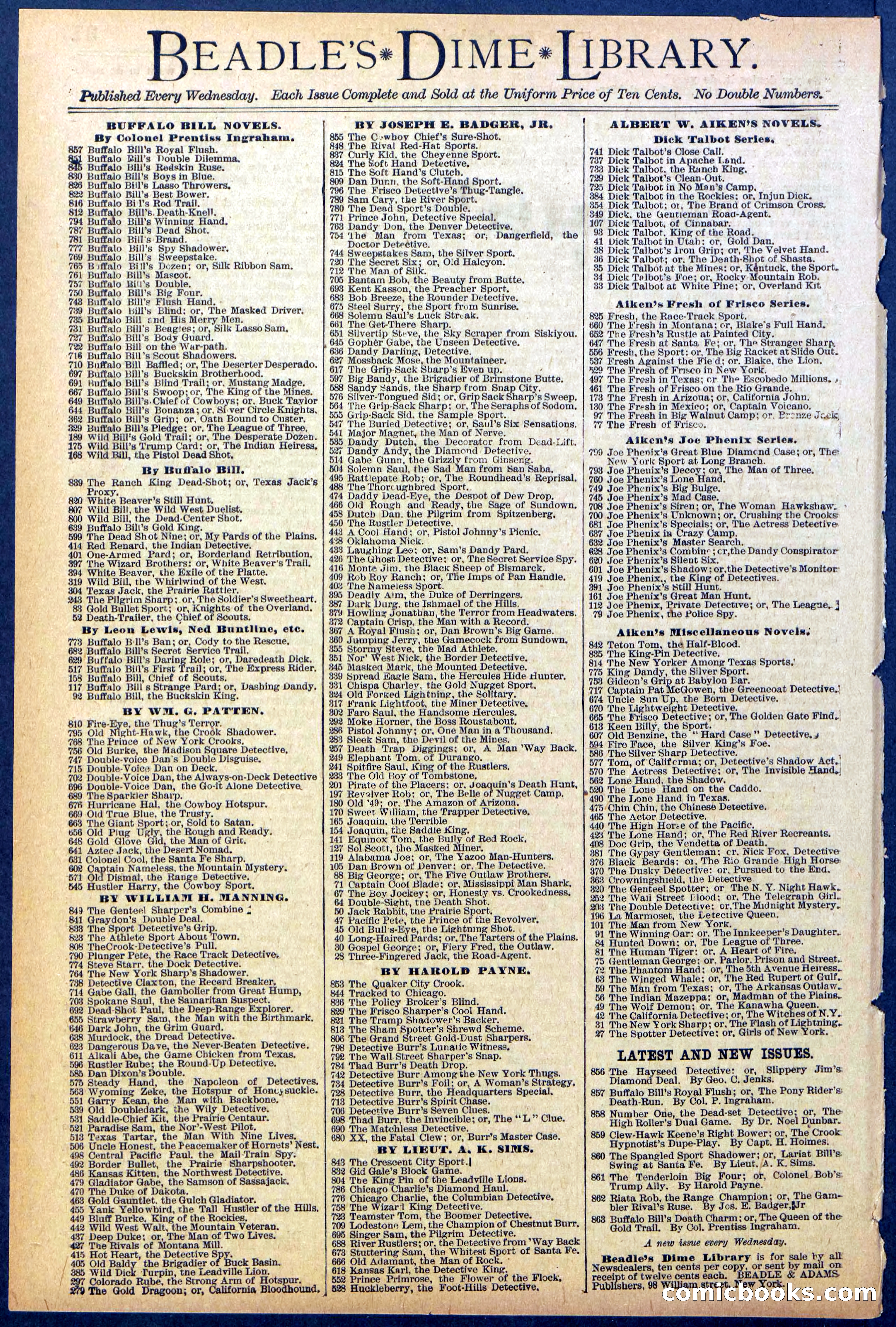 Beadle's New York Dime Library No. 861 — page 32 of 32