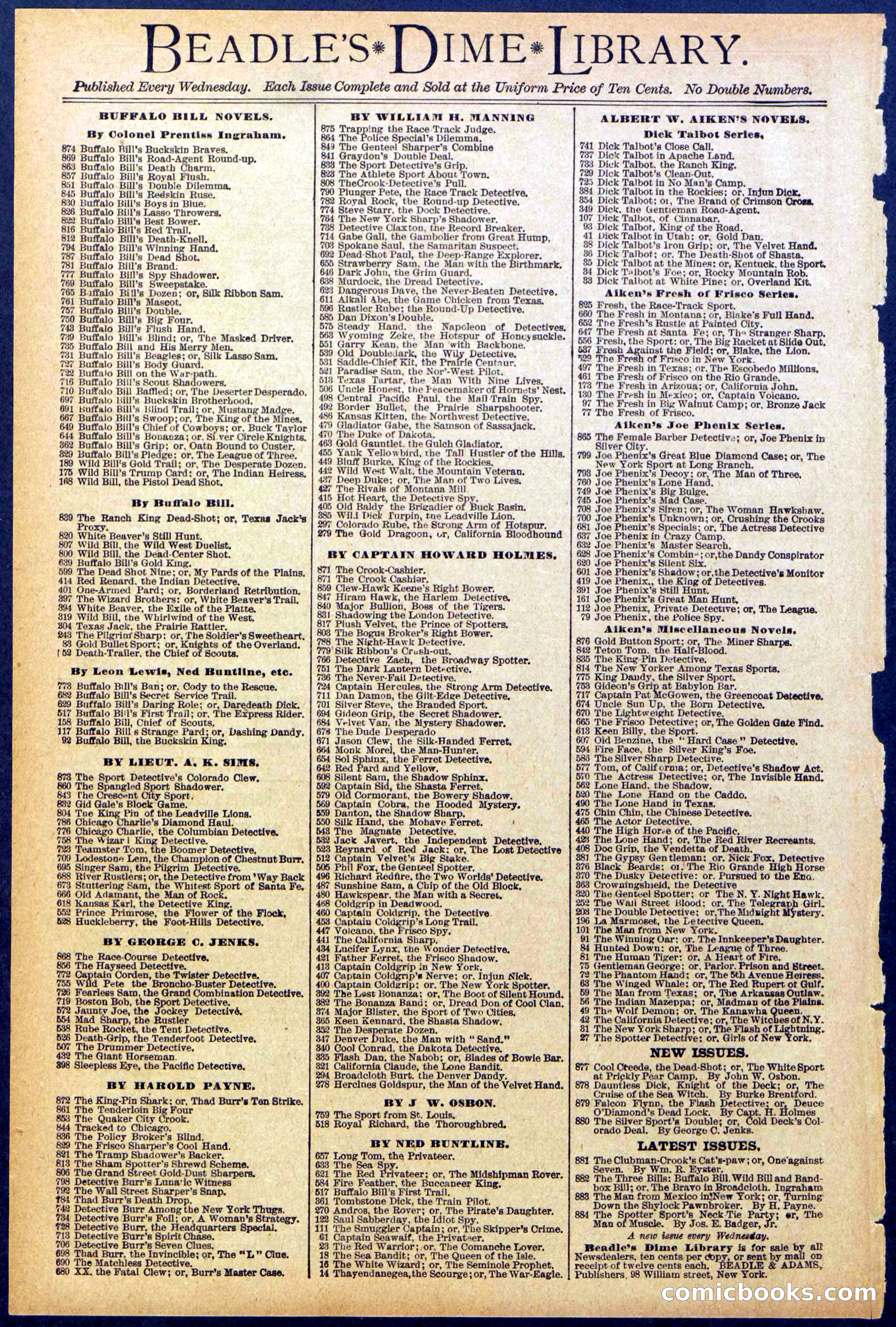 Beadle's New York Dime Library No. 880 — page 32 of 32