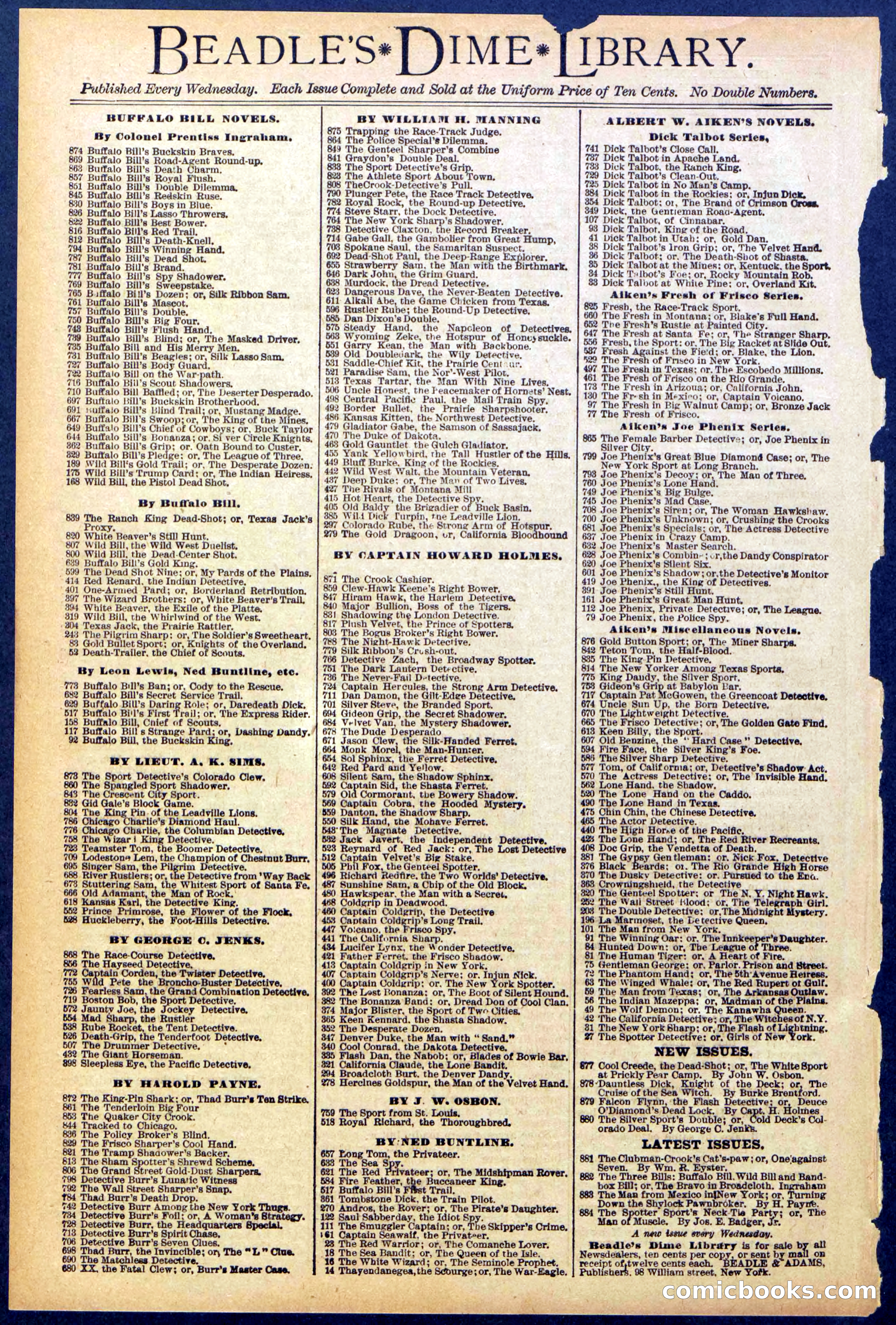 Beadle's New York Dime Library, No. 881 — page 32 of 32