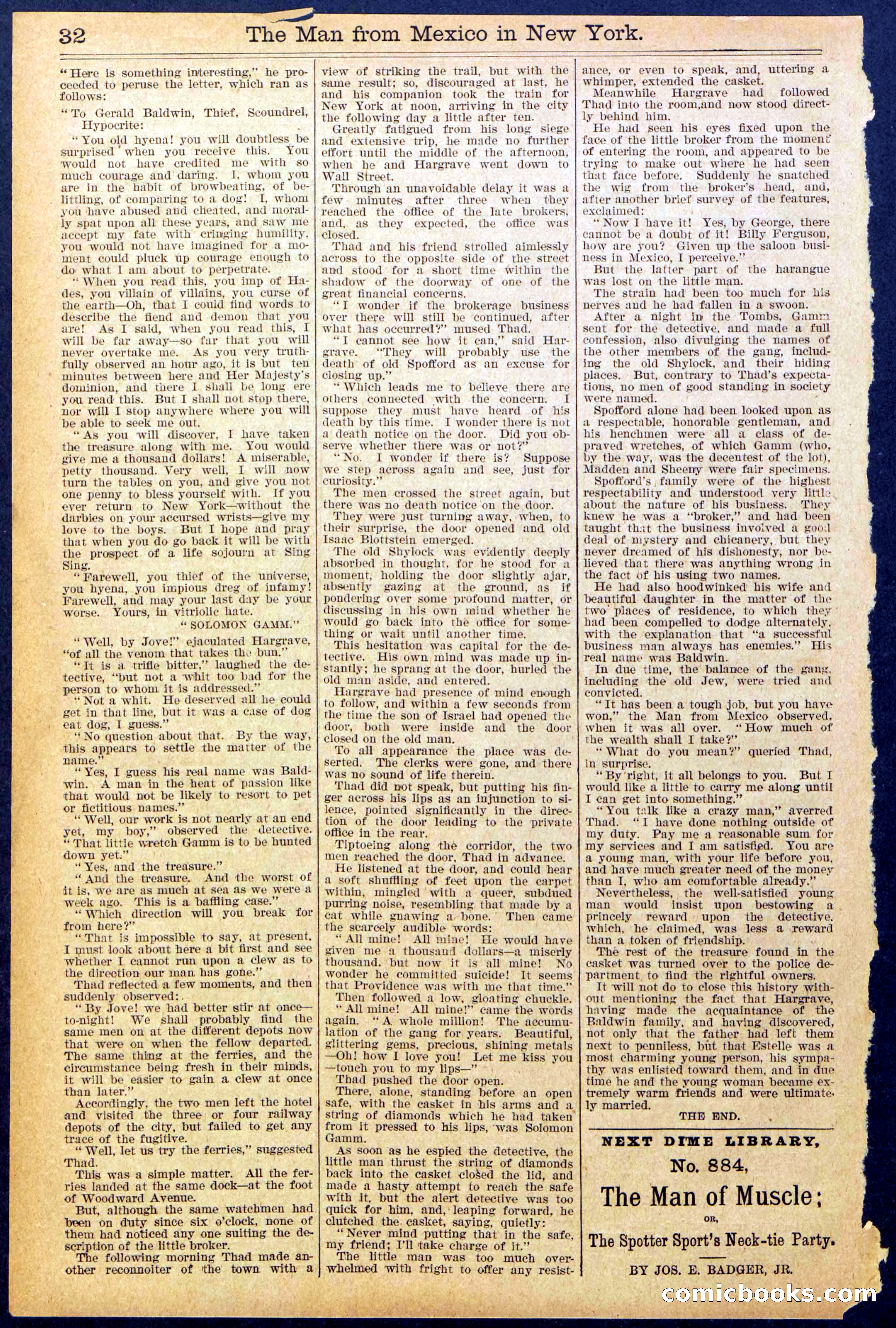 Beadle's New York Dime Library No. 883 — page 32 of 32