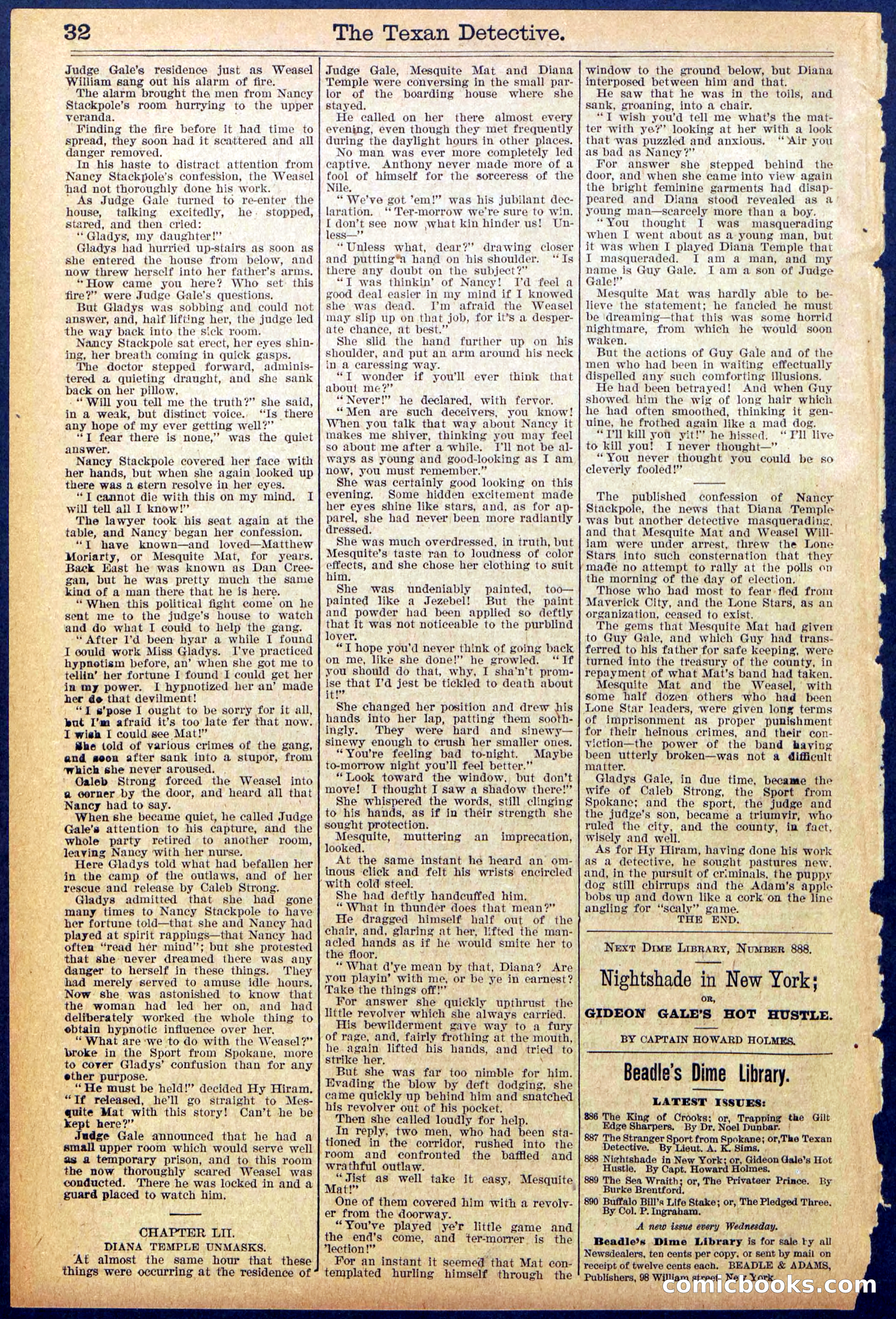Beadle's New York Dime Library No. 887 — page 32 of 32