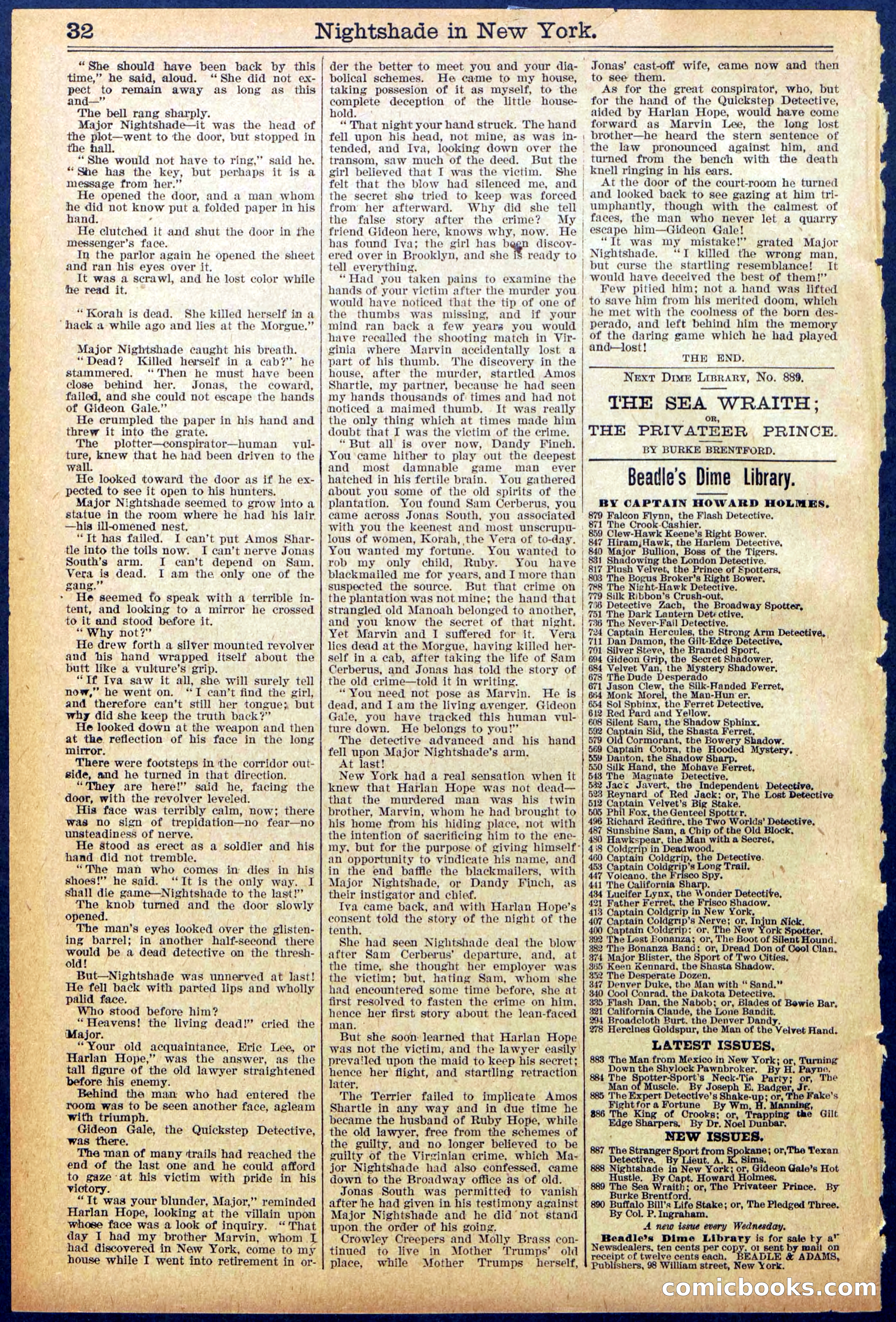 Beadle's New York Dime Library No. 888 — page 32 of 32