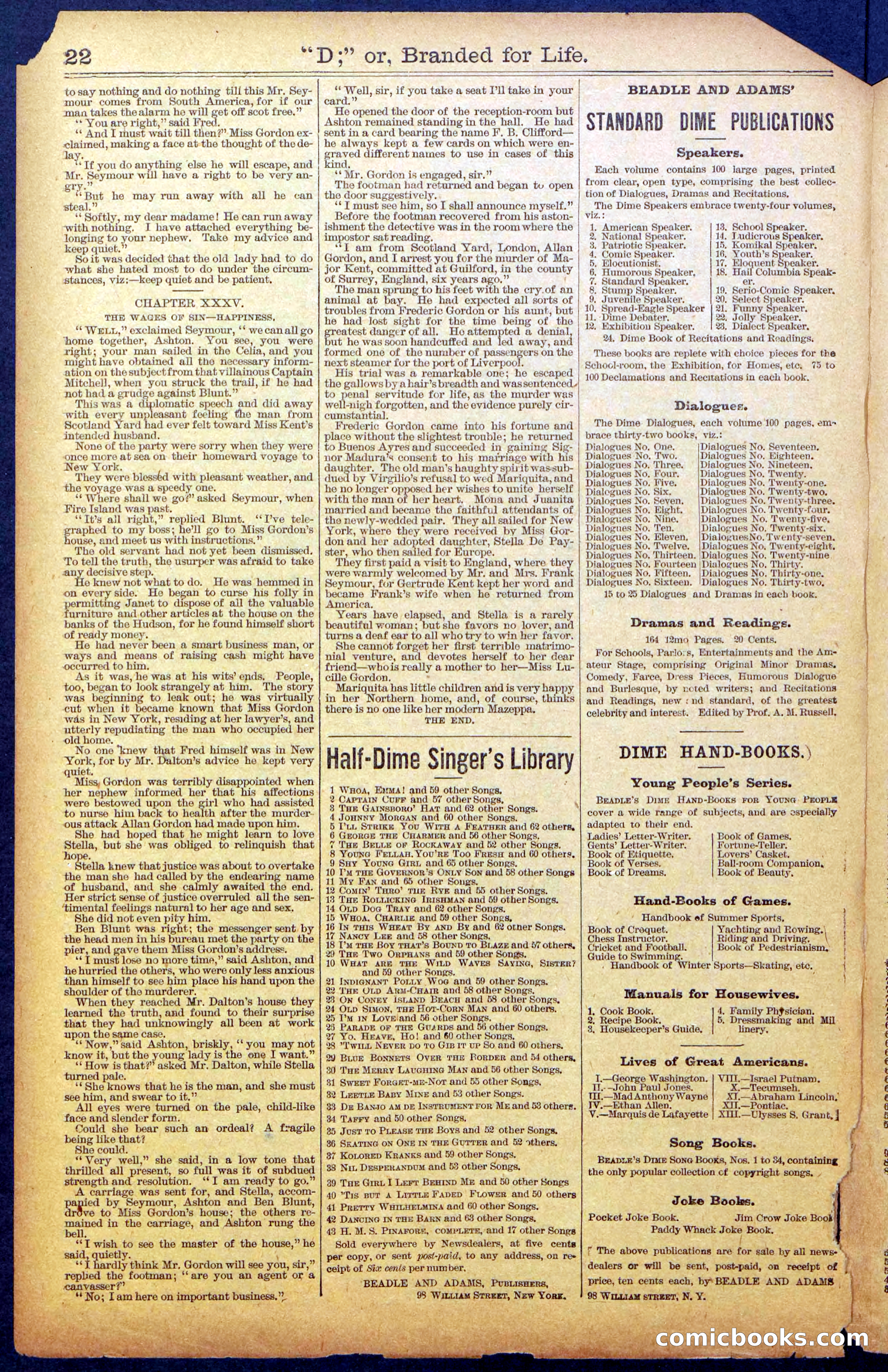 Beadle's New York Dime Library No. 971 — page 22 of 24
