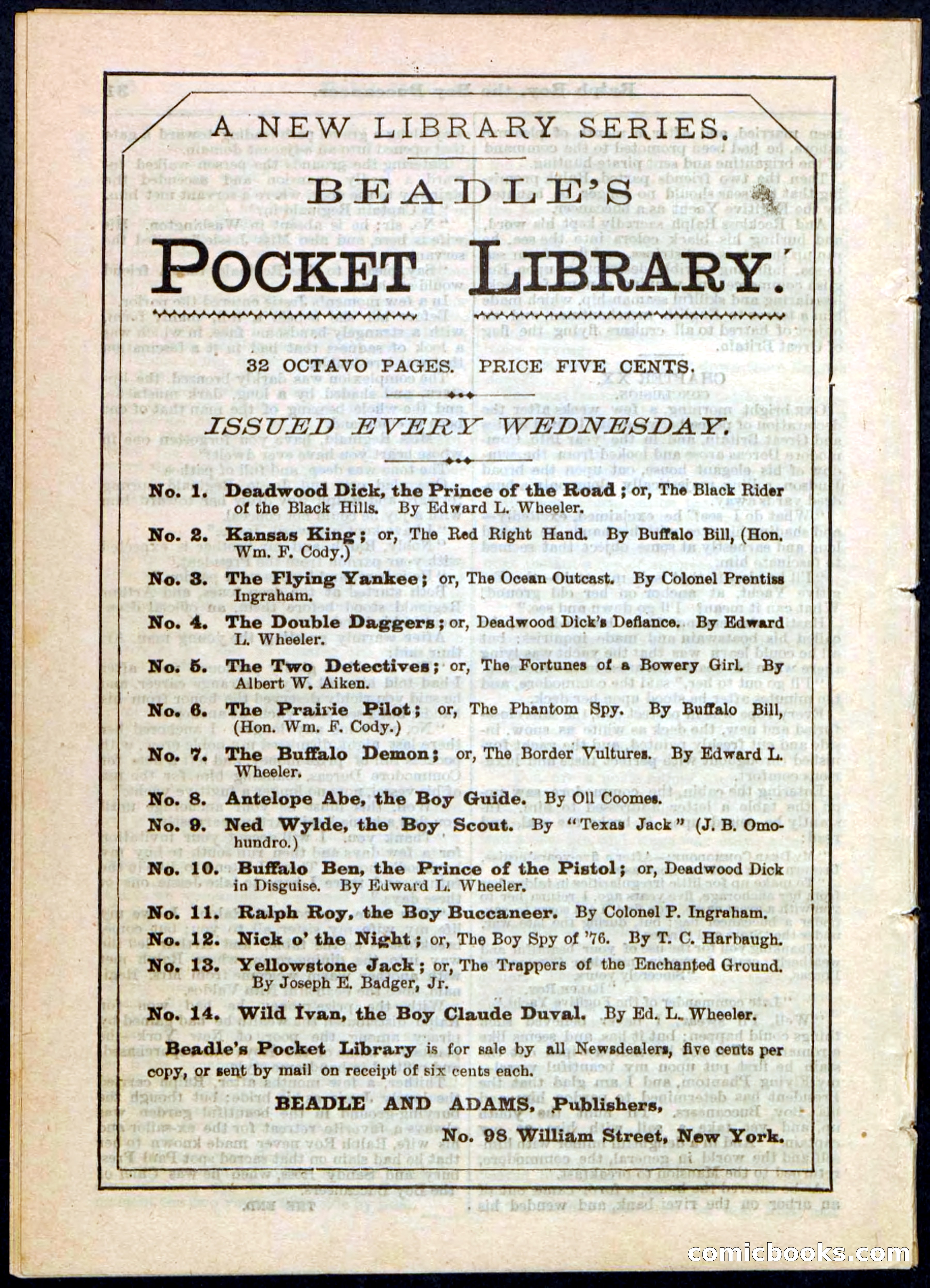 Beadle's Pocket Library No. 11 — page 32 of 32