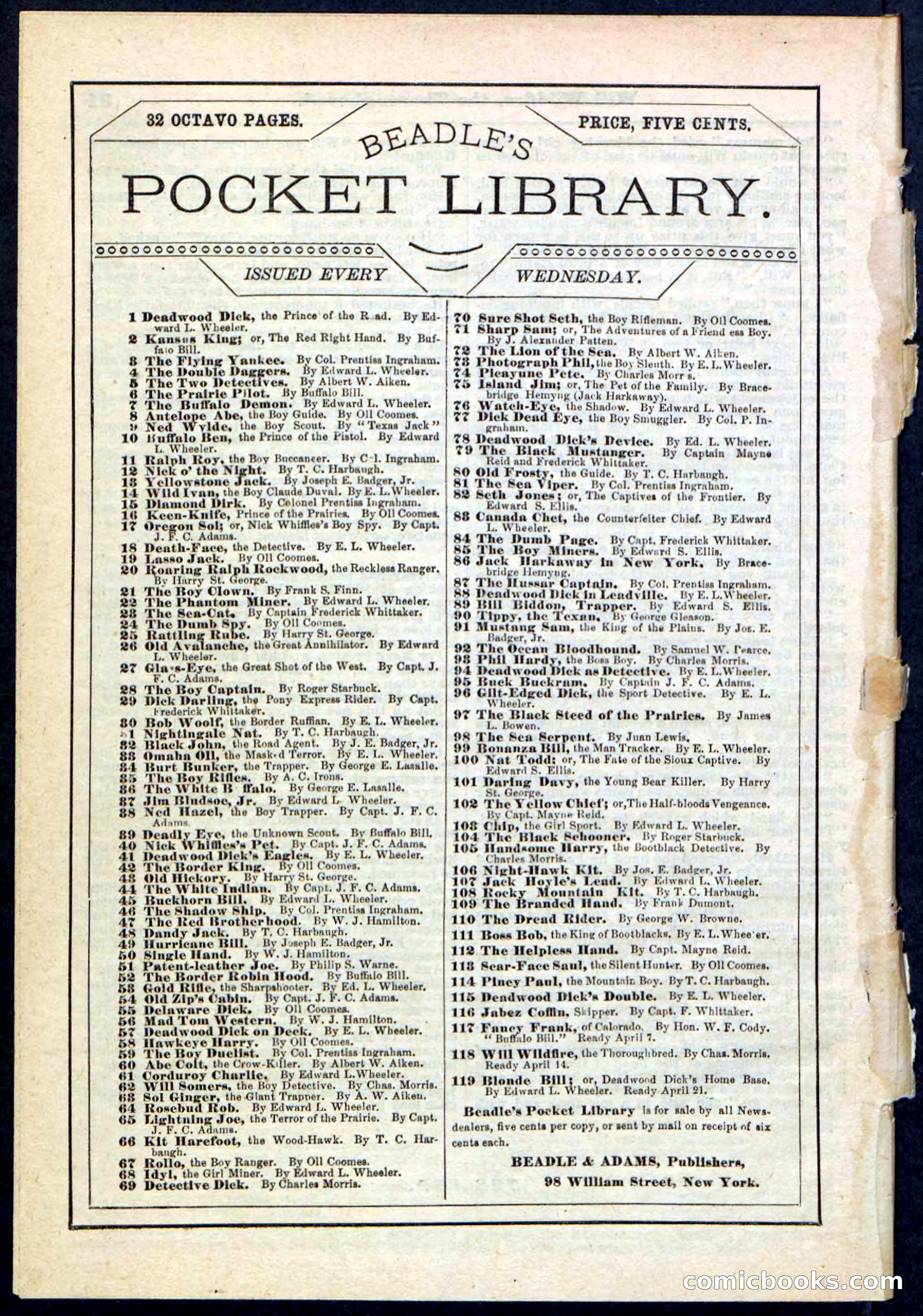 Beadle's Pocket Library No. 118 — page 32 of 32