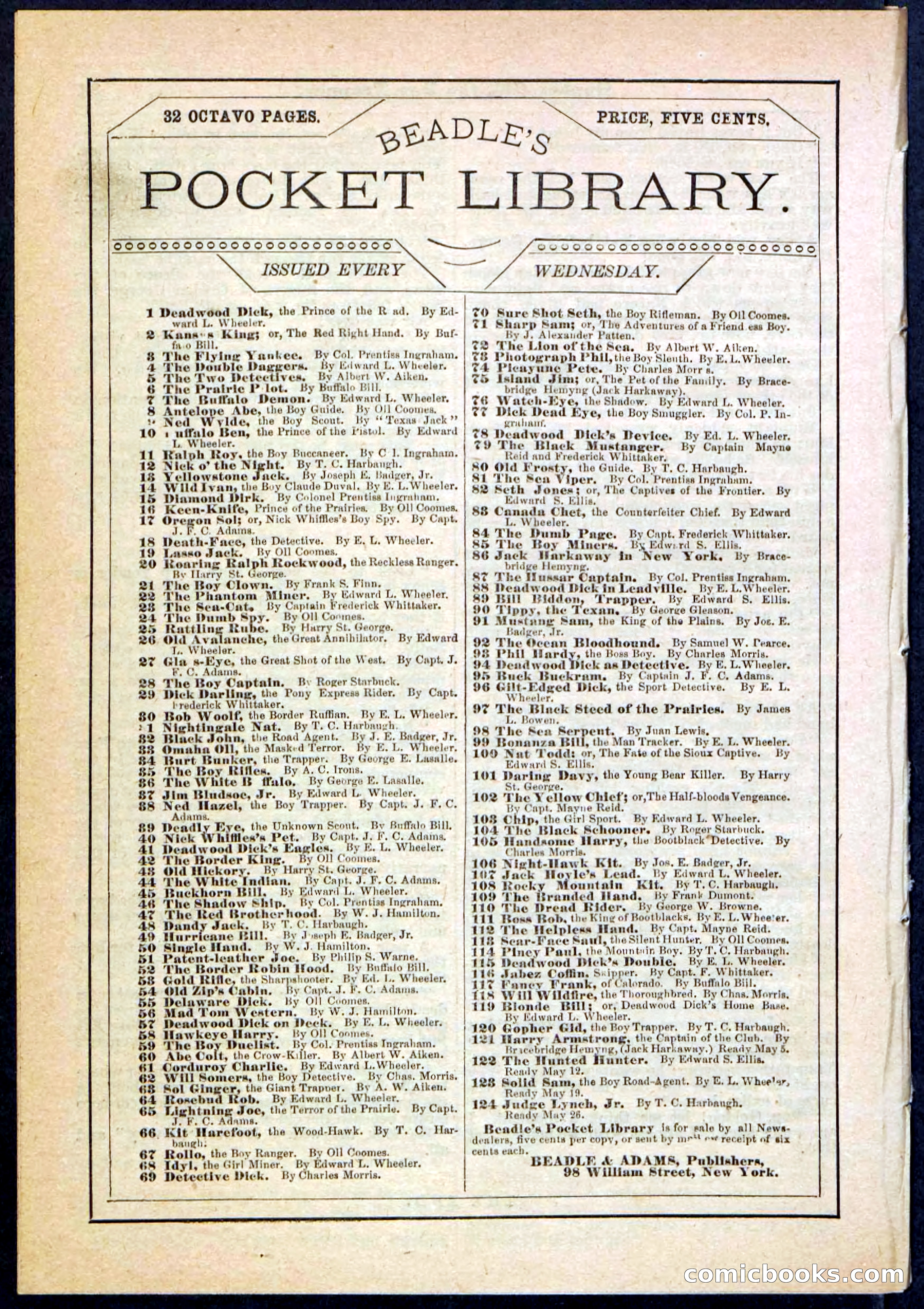 Beadle's Pocket Library No. 120 — page 32 of 32