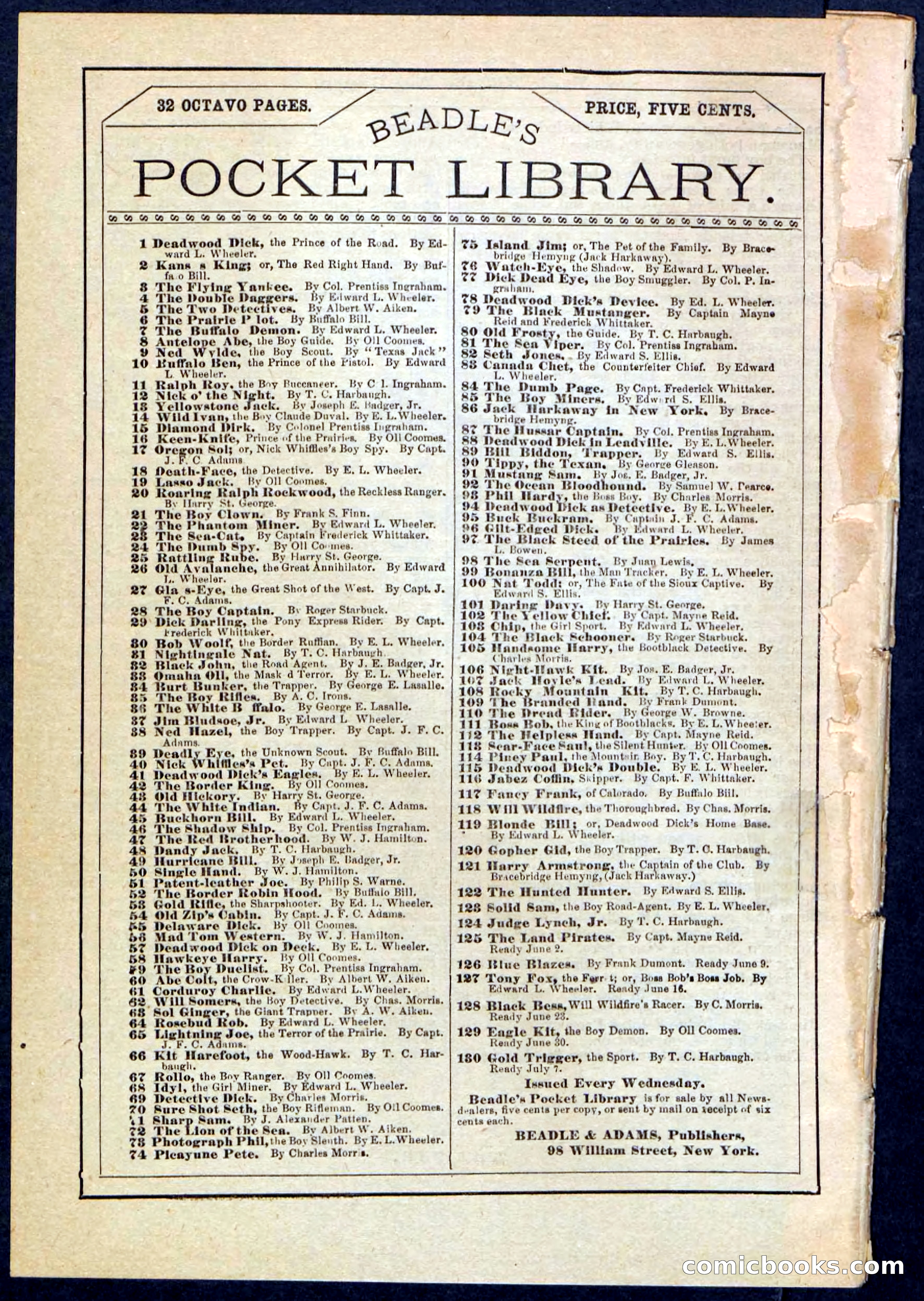 Beadle's Pocket Library No. 129 — page 32 of 32