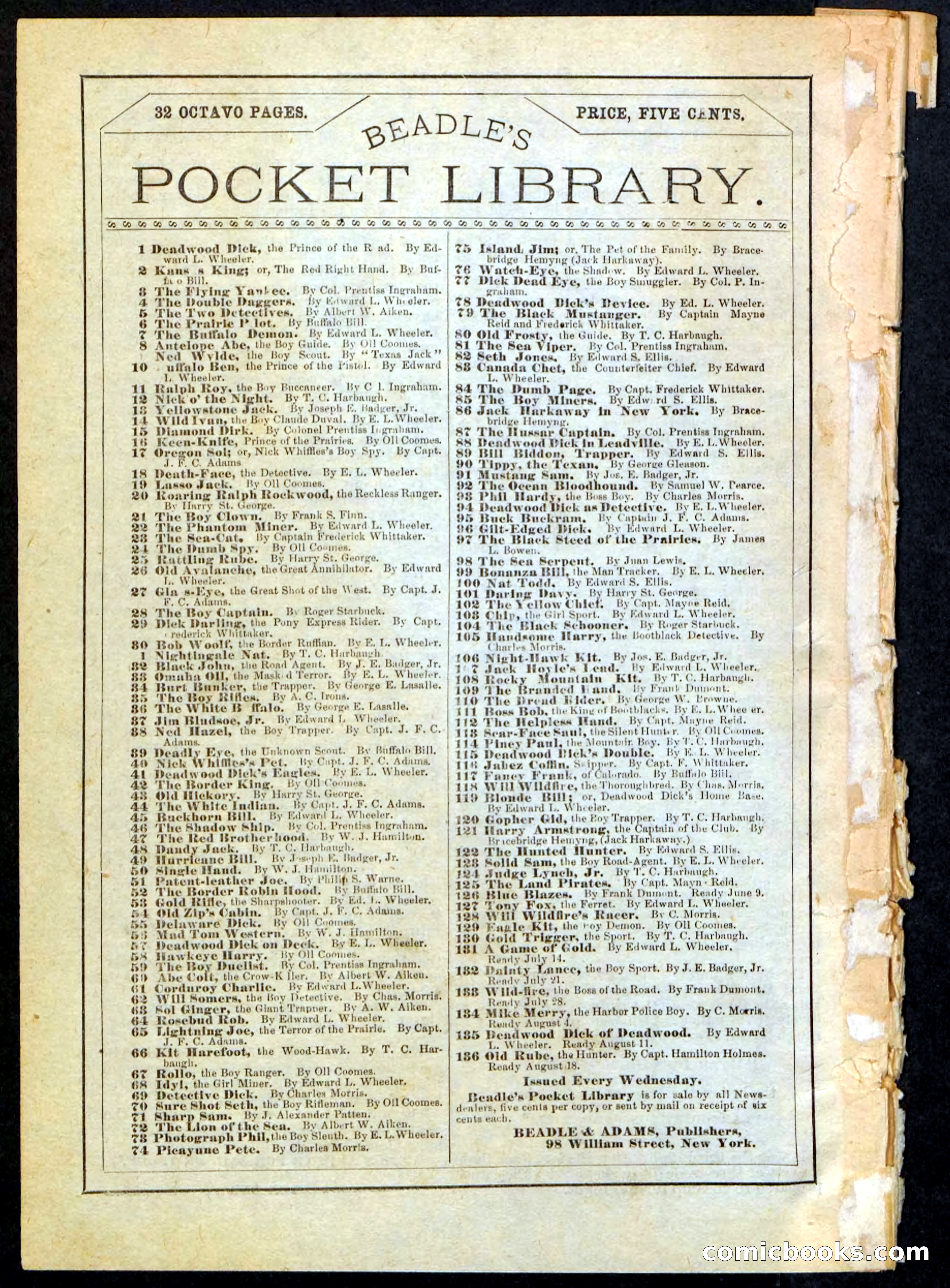 Beadle's Pocket Library No. 130 — page 32 of 32