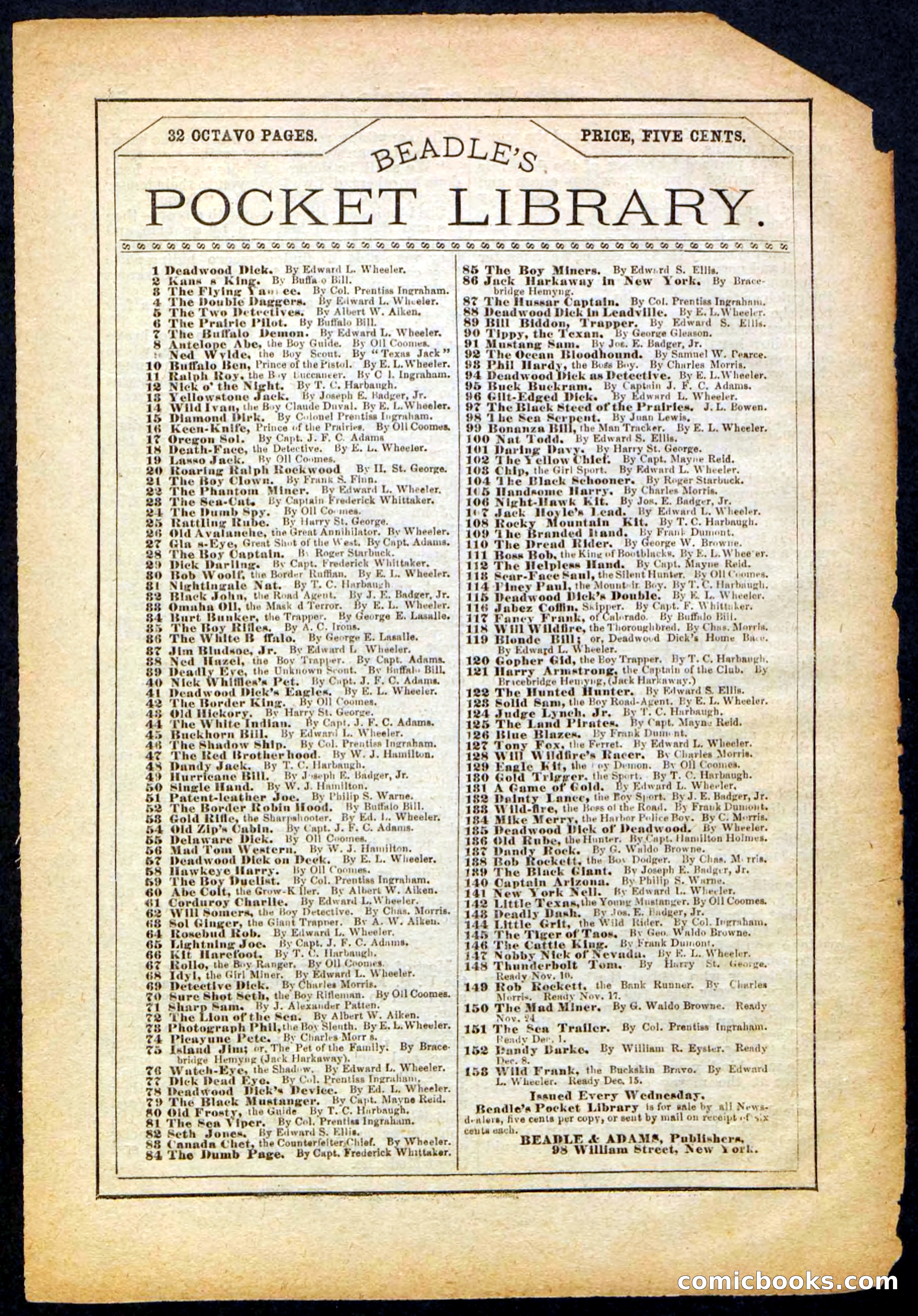 Beadle's Pocket Library No. 147 — page 32 of 32