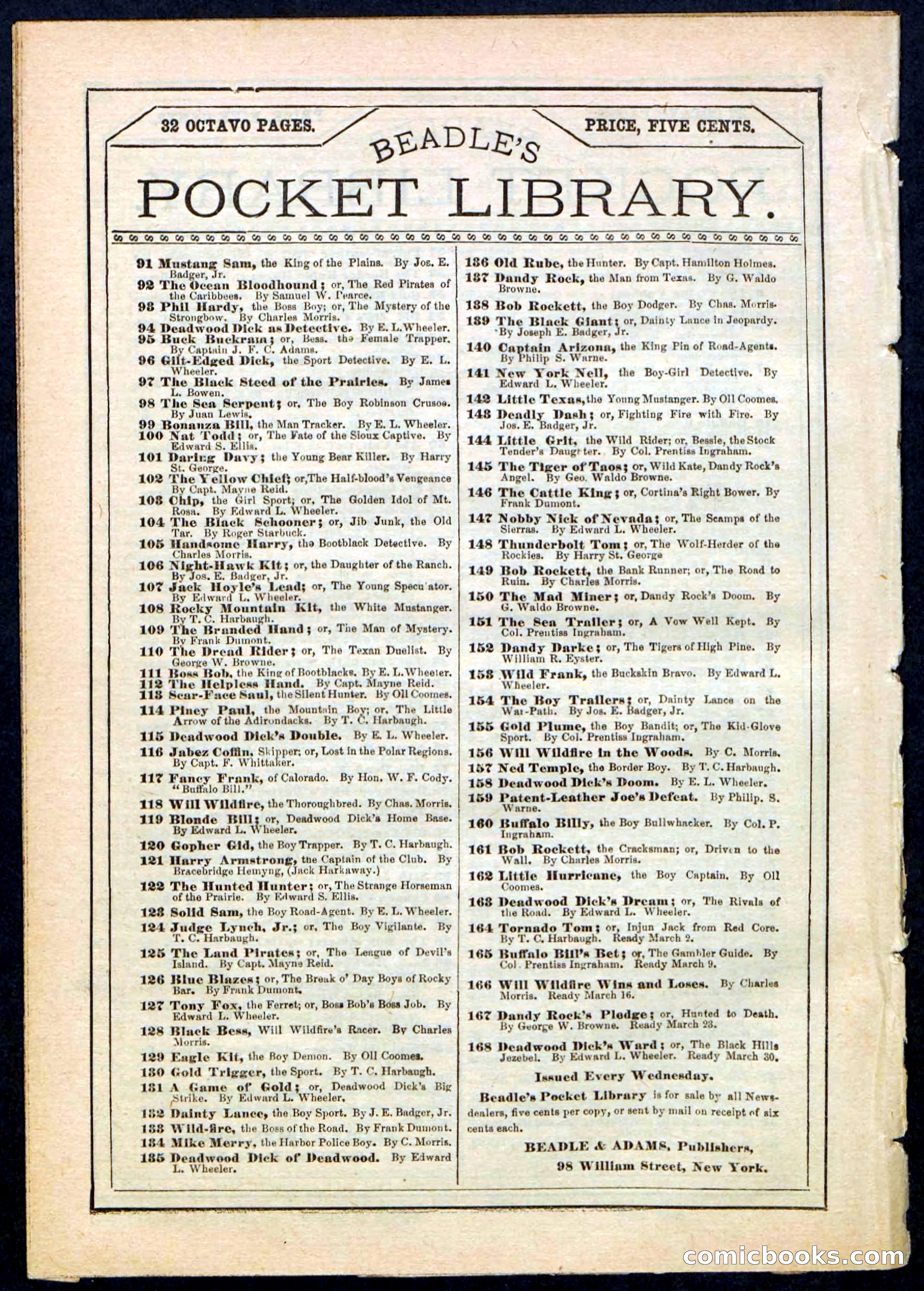 Beadle's Pocket Library No. 164 — page 32 of 32