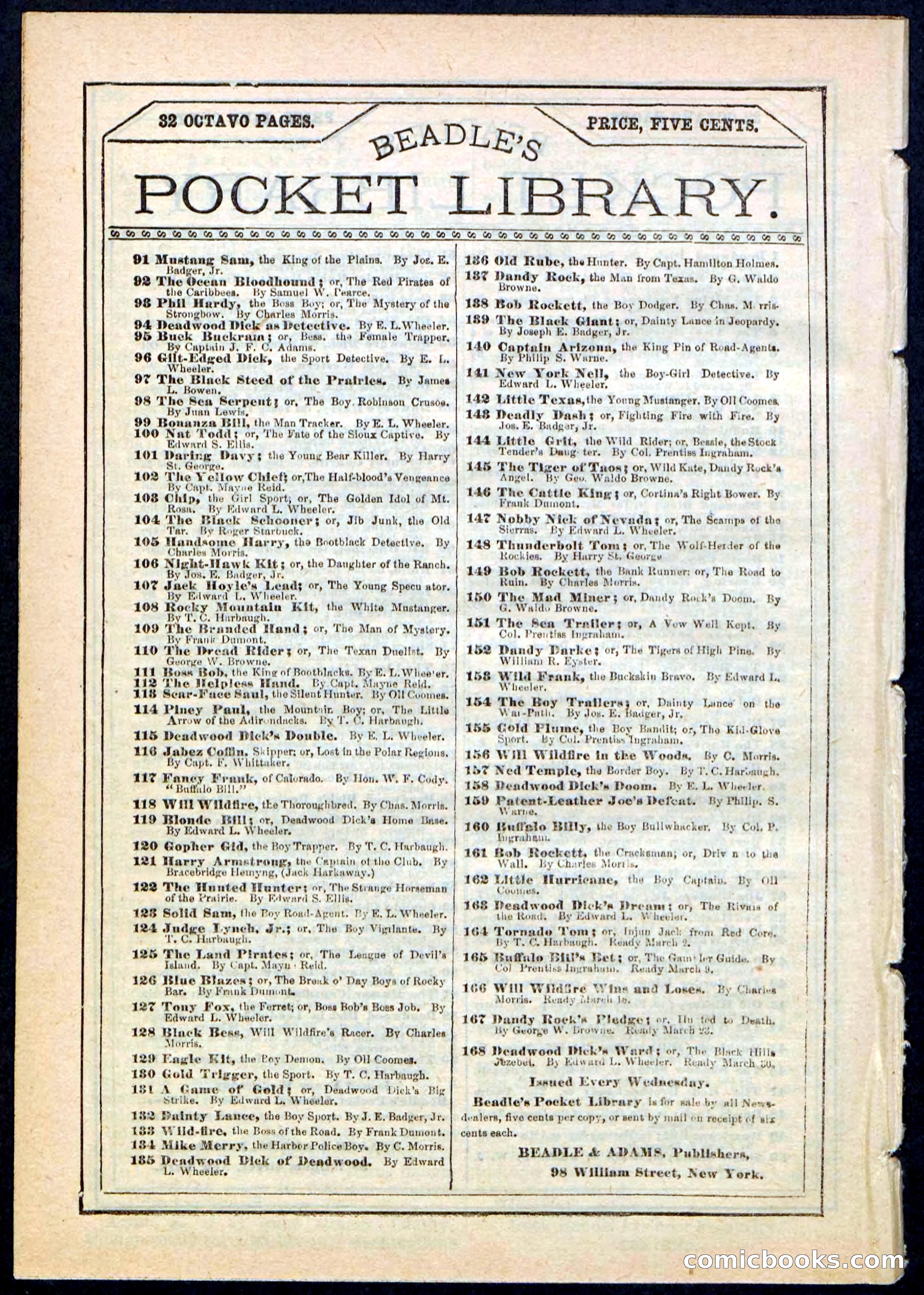 Beadle's Pocket Library No. 167 — page 32 of 32