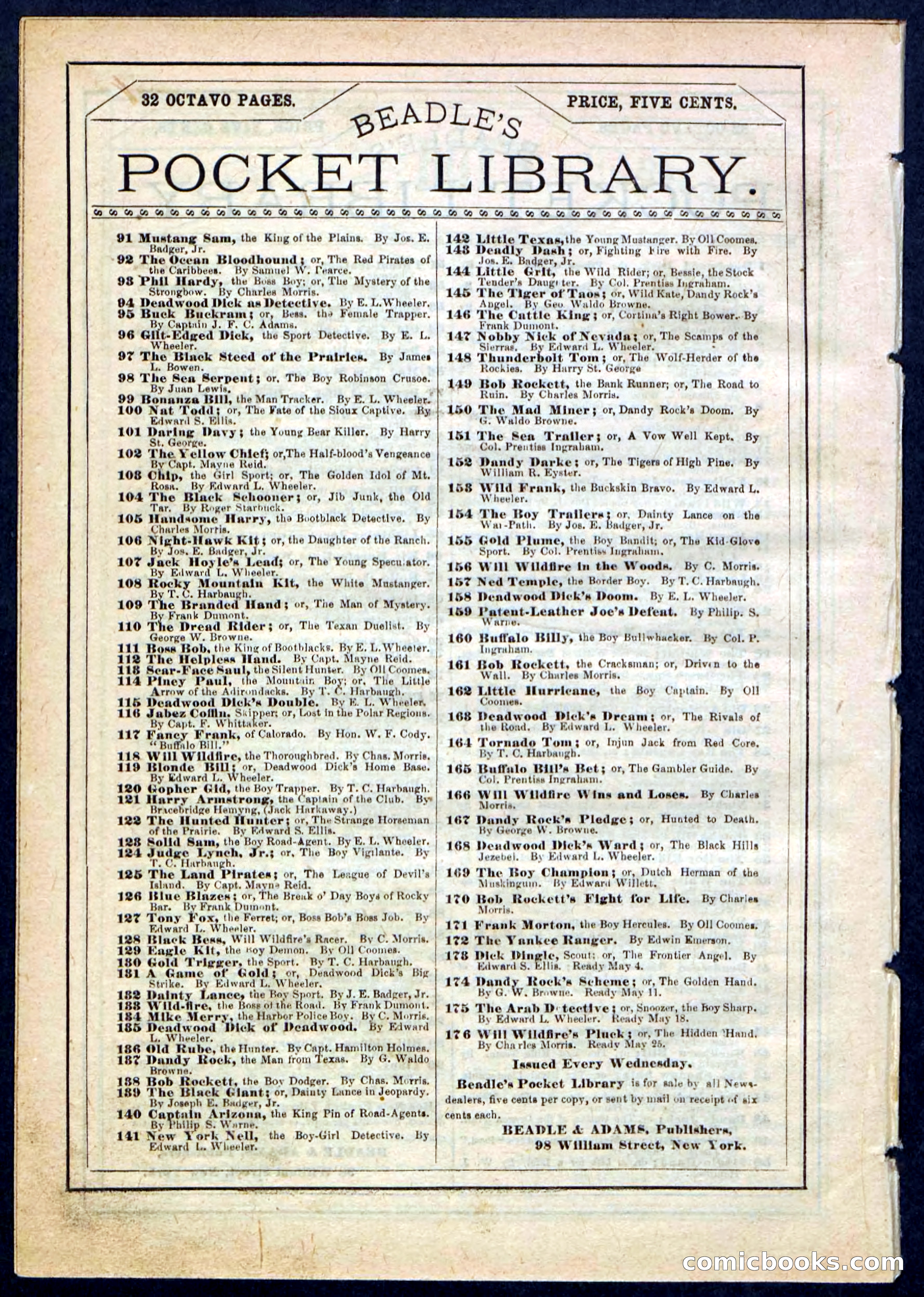 Beadle's Pocket Library No. 168 — page 32 of 32
