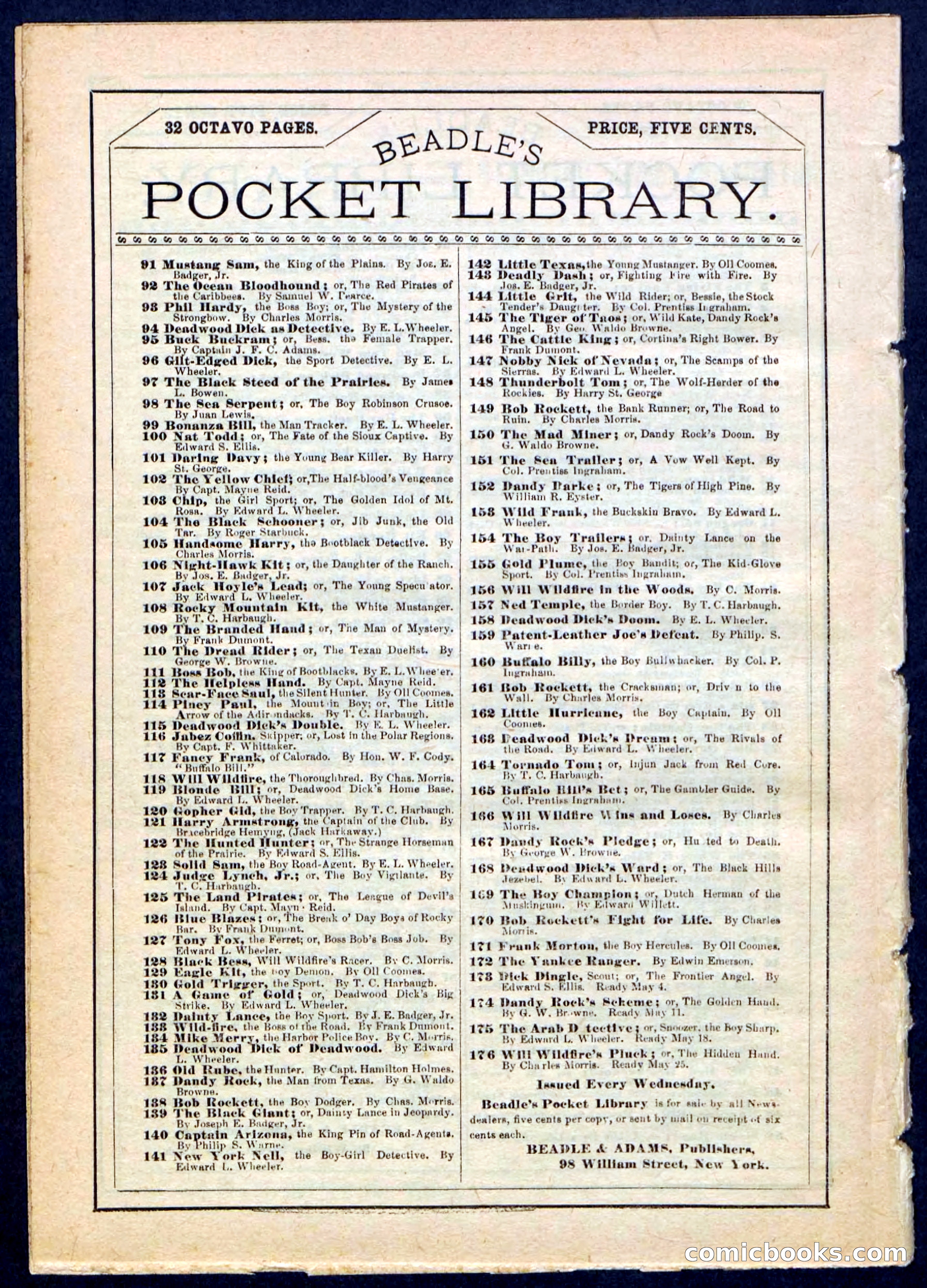 Beadle's Pocket Library No. 169 — page 32 of 32