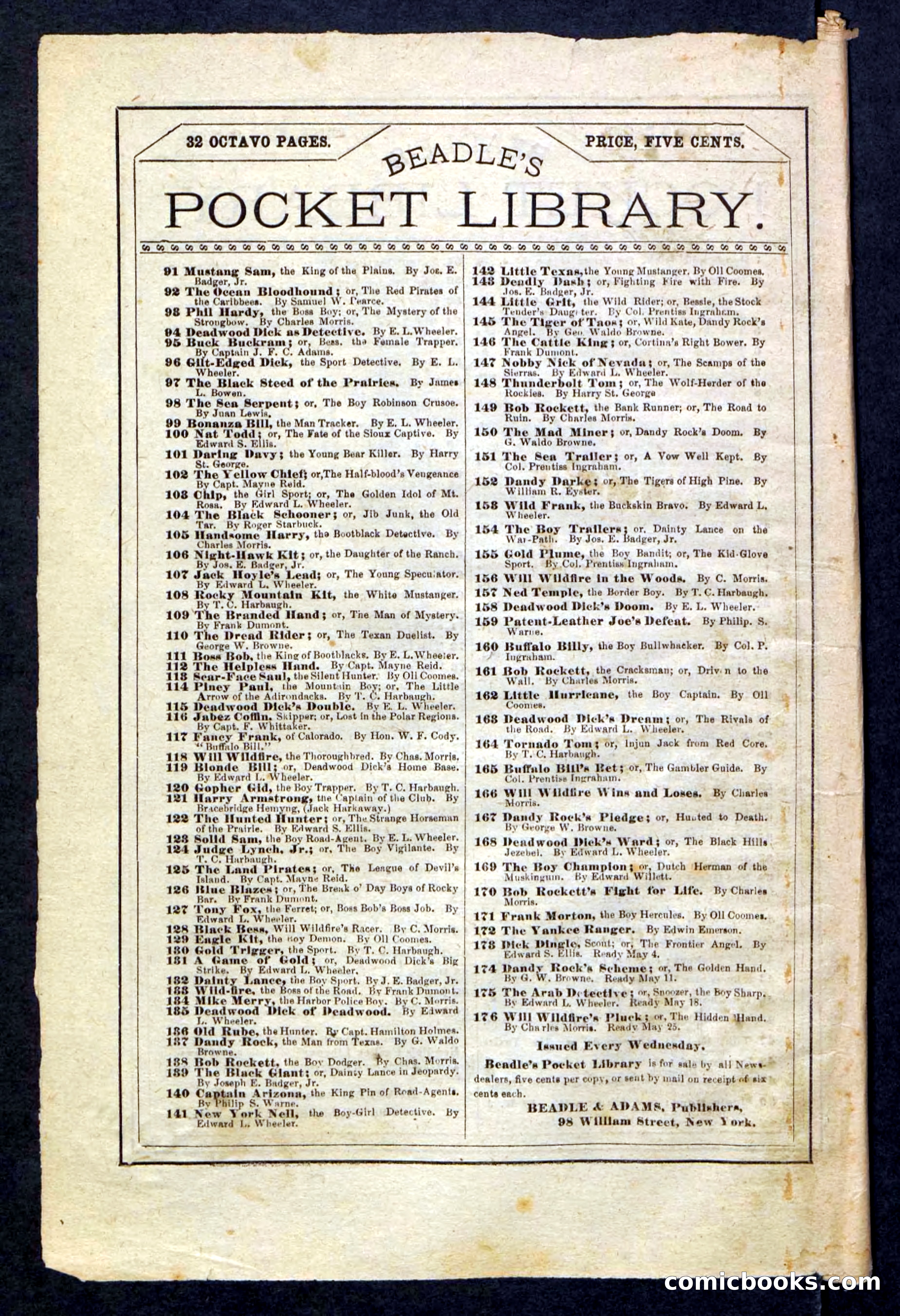 Beadle's Pocket Library No. 170 — page 32 of 32