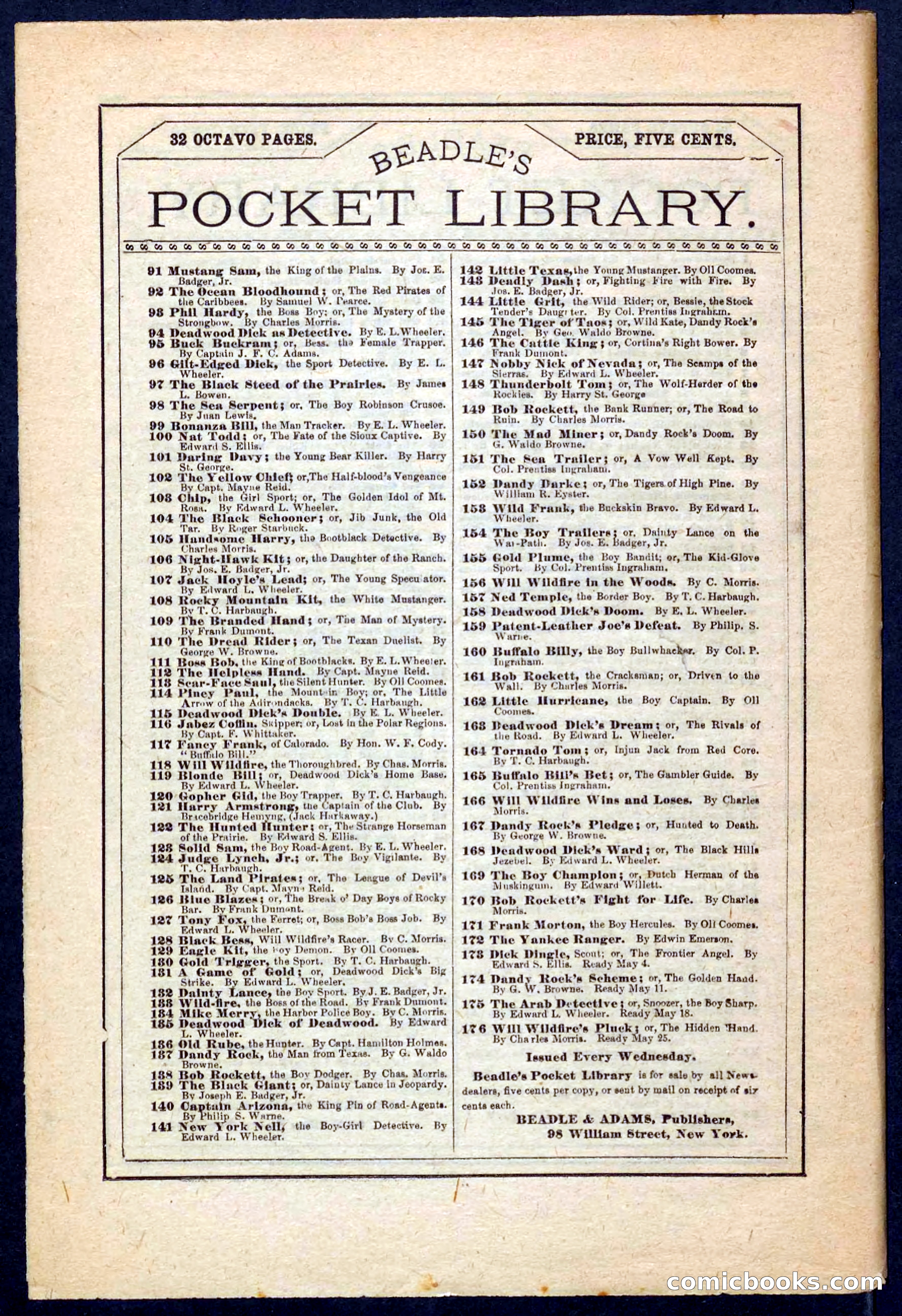 Beadle's Pocket Library No. 171 — page 32 of 32
