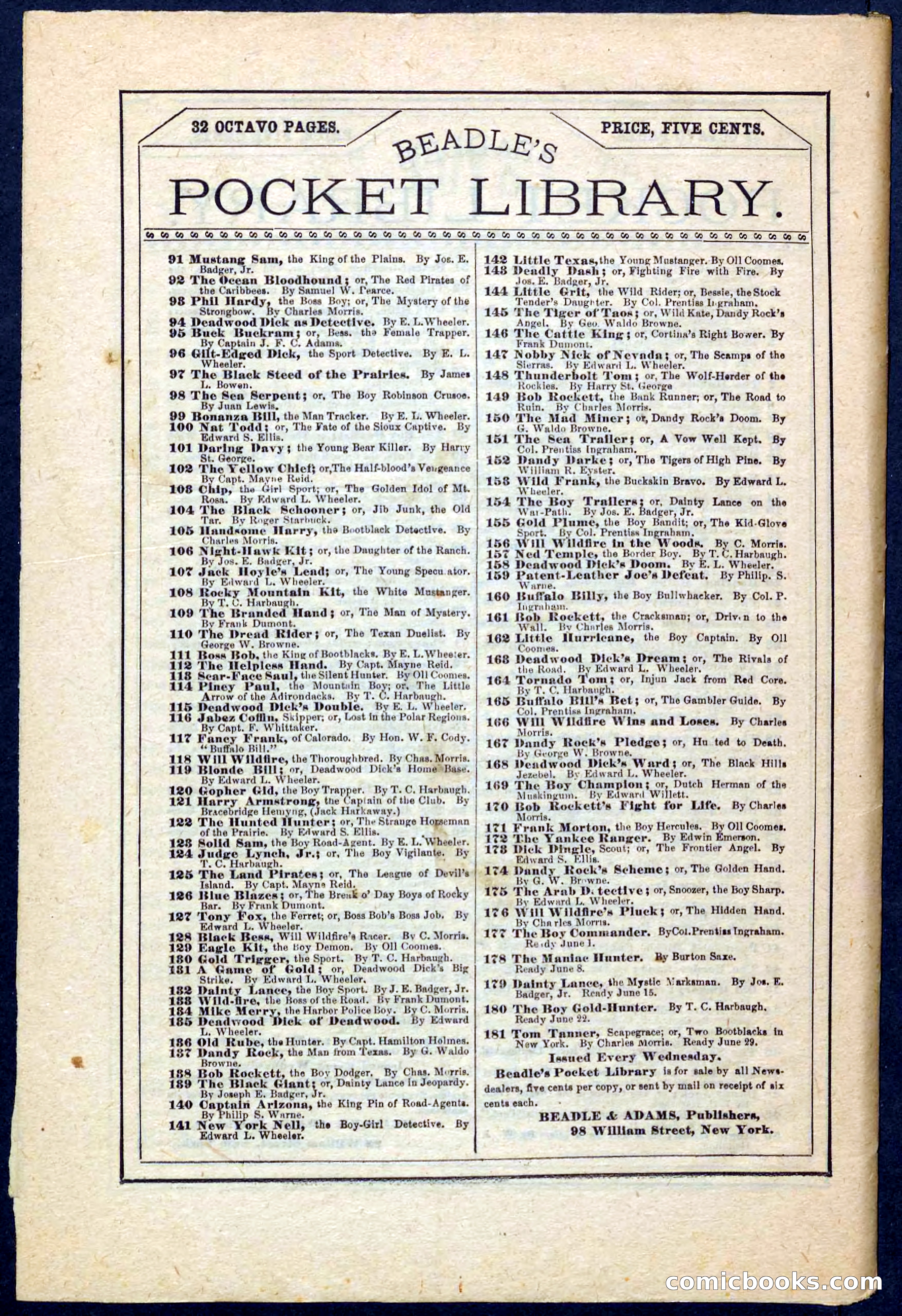 Beadle's Pocket Library No. 178 — page 32 of 32