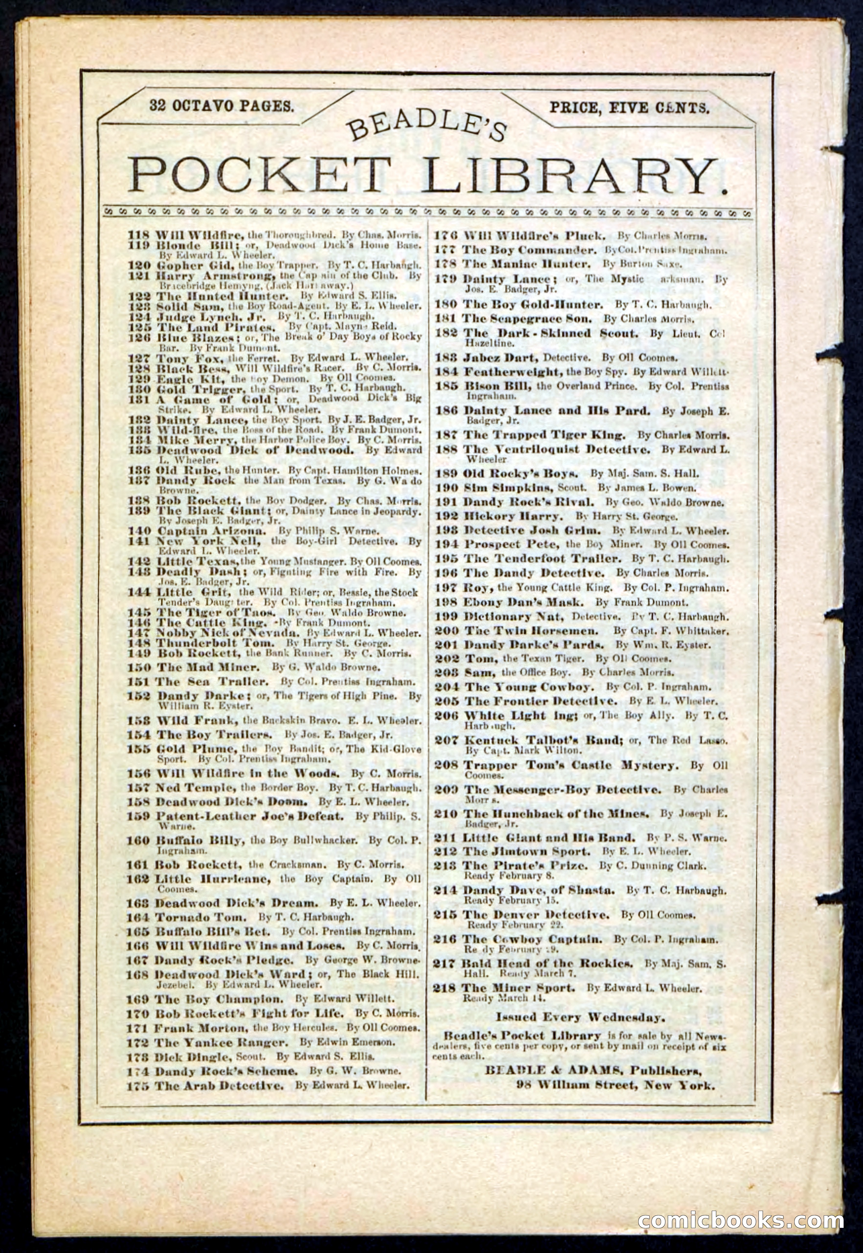 Beadle's Pocket Library No. 211 — page 32 of 32