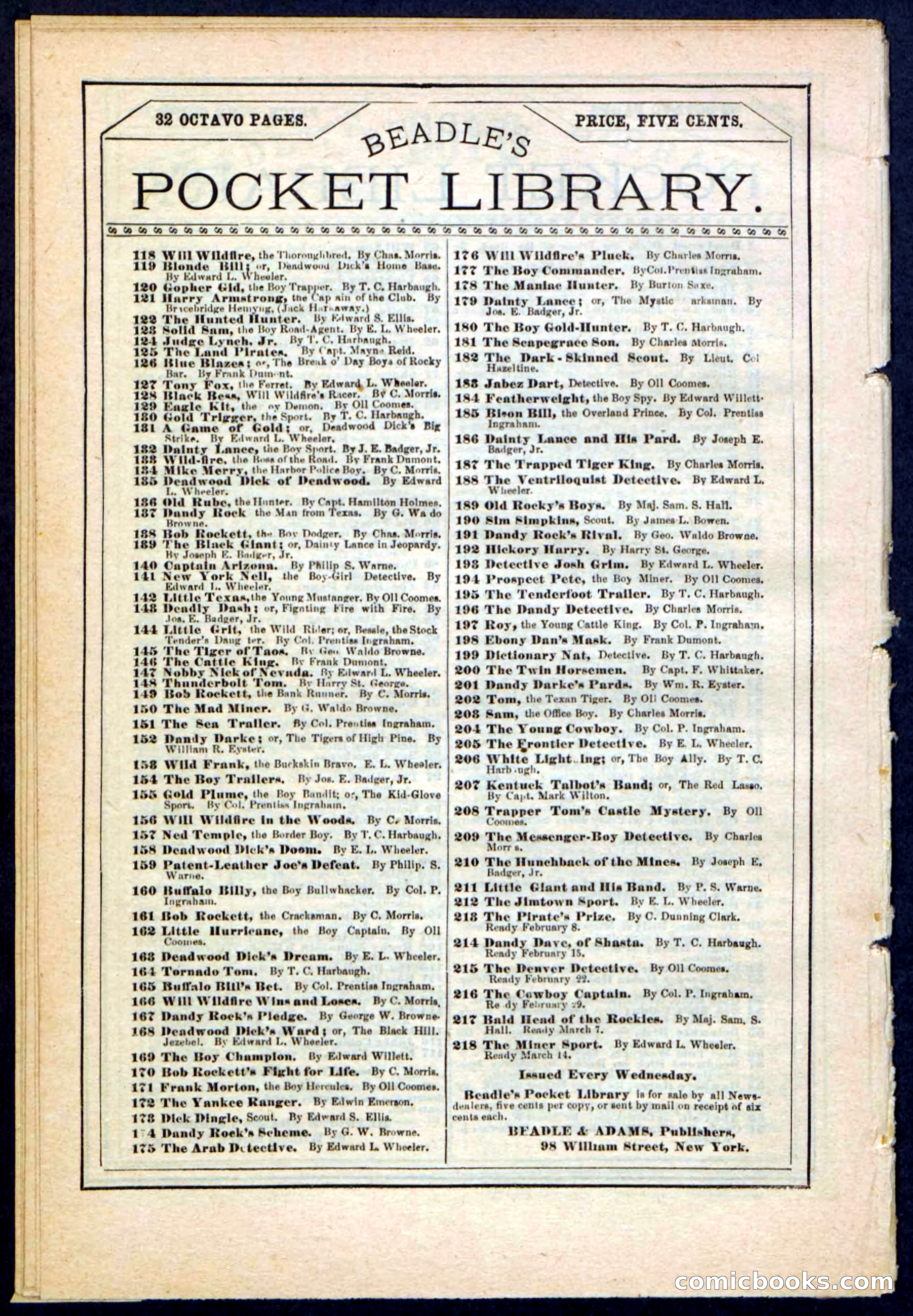 Beadle's Pocket Library No. 214 — page 32 of 32