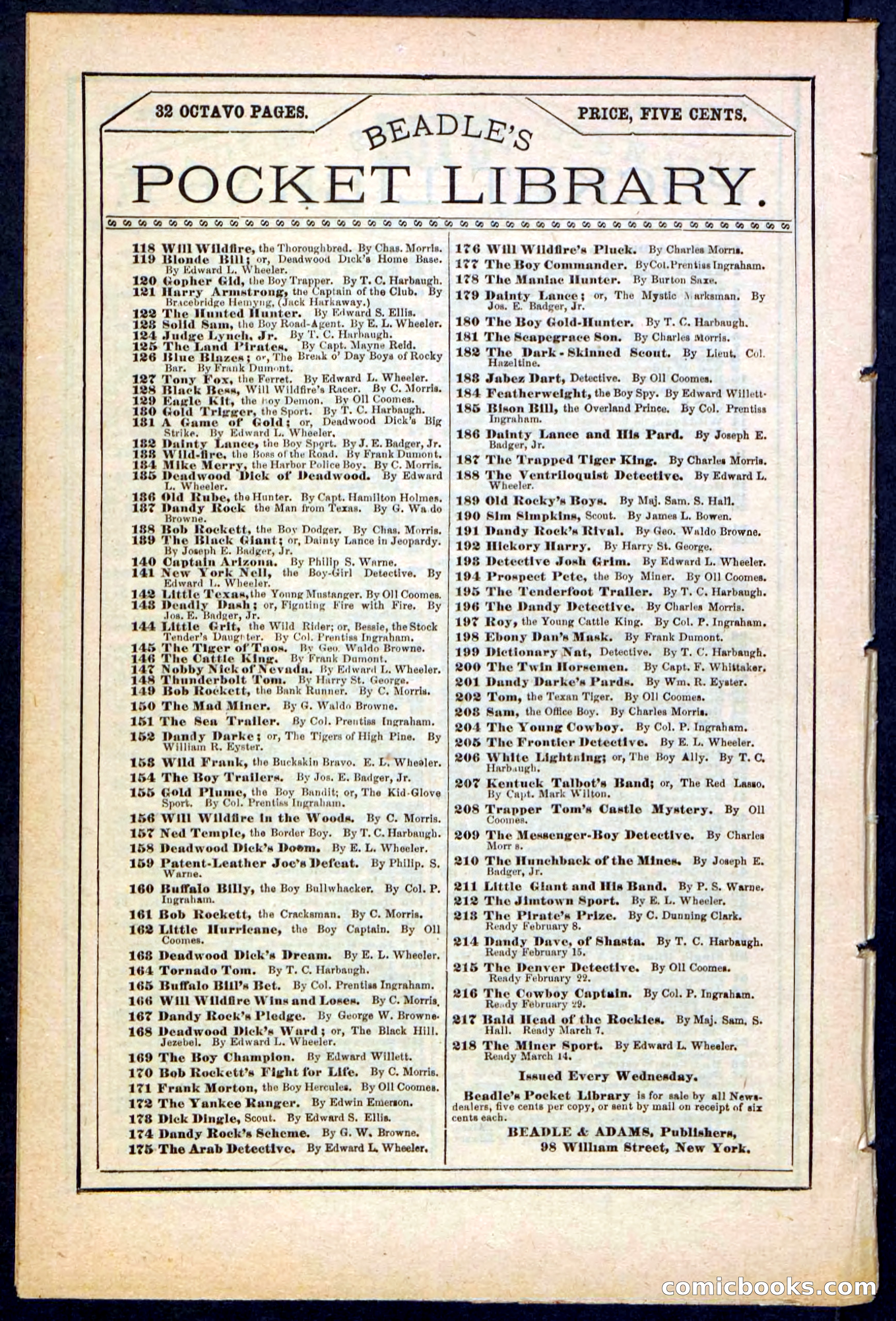 Beadle's Pocket Library No. 215 — page 32 of 32