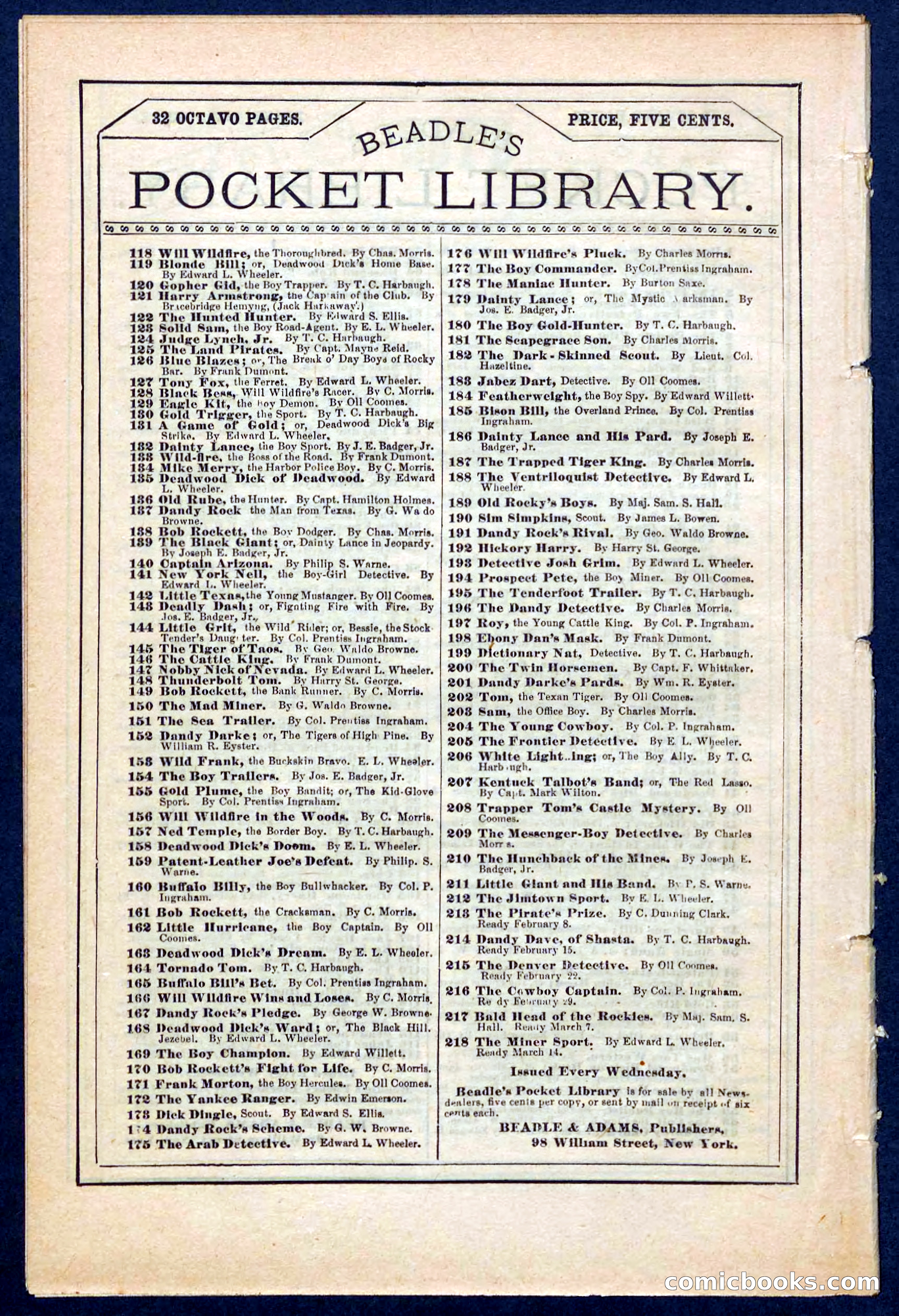 Beadle's Pocket Library No. 217 — page 32 of 32