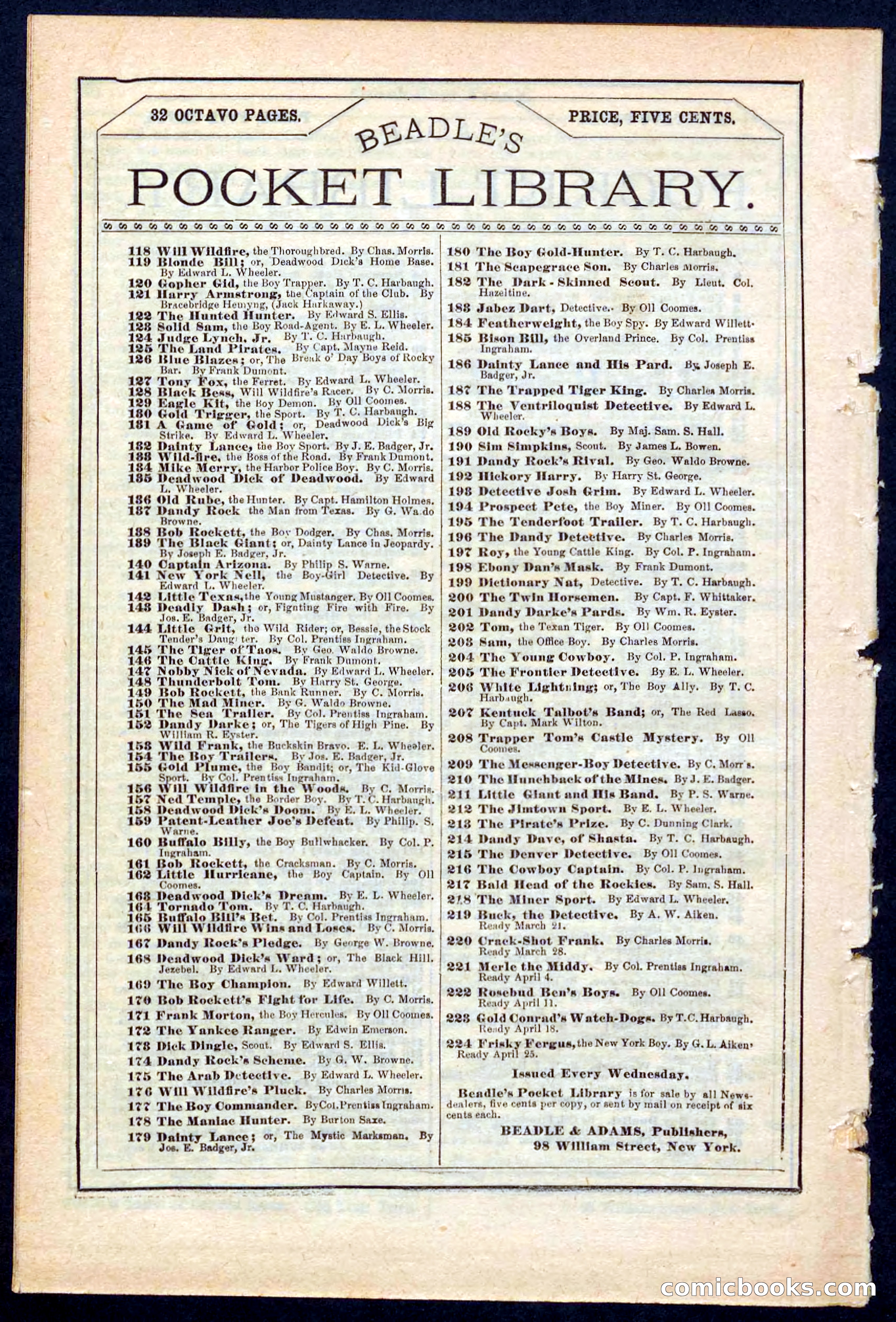 Beadle's Pocket Library No. 220 — page 32 of 32