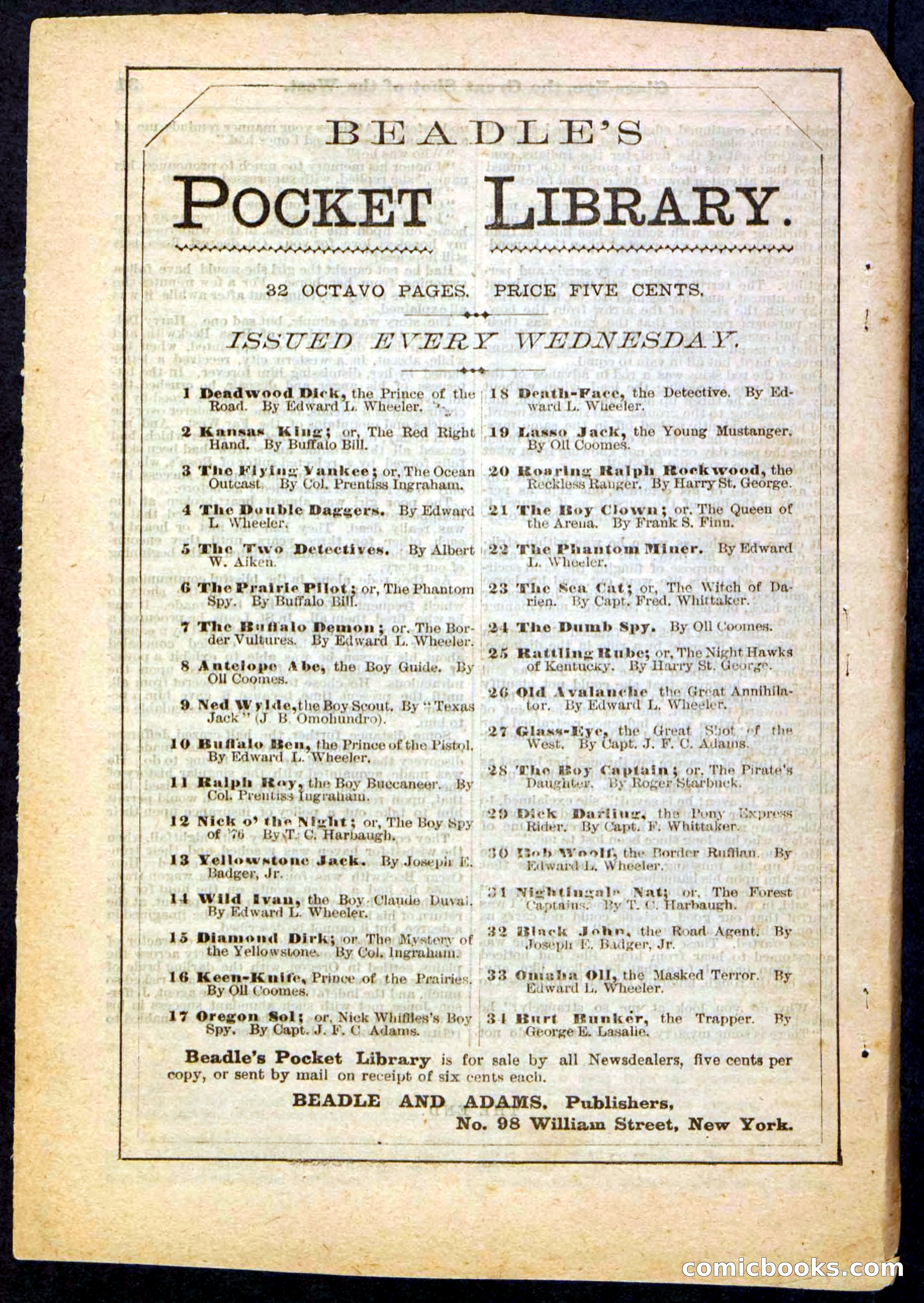Beadle's Pocket Library No. 27 — page 32 of 32