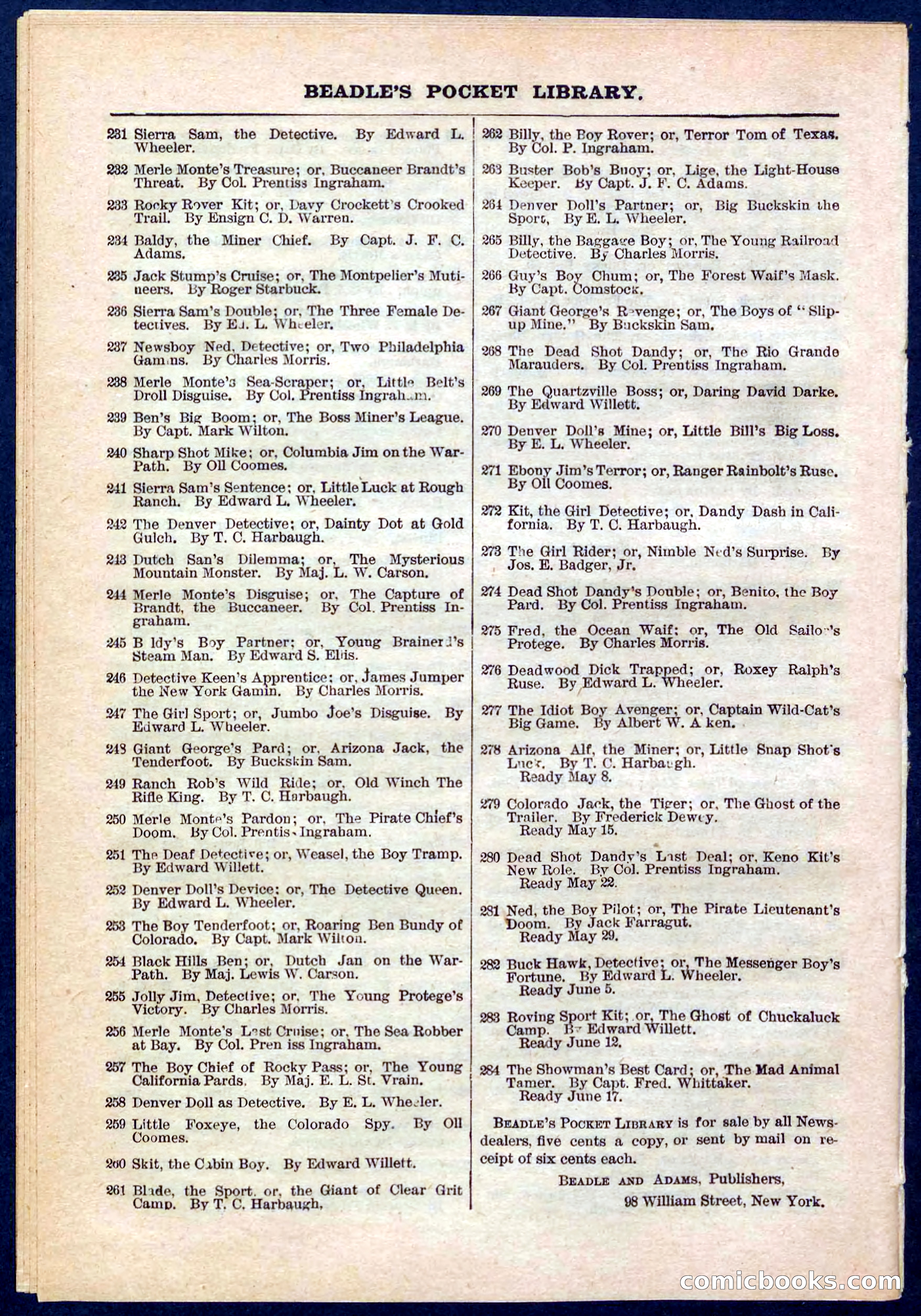 Beadle's Pocket Library No. 275 — page 32 of 32
