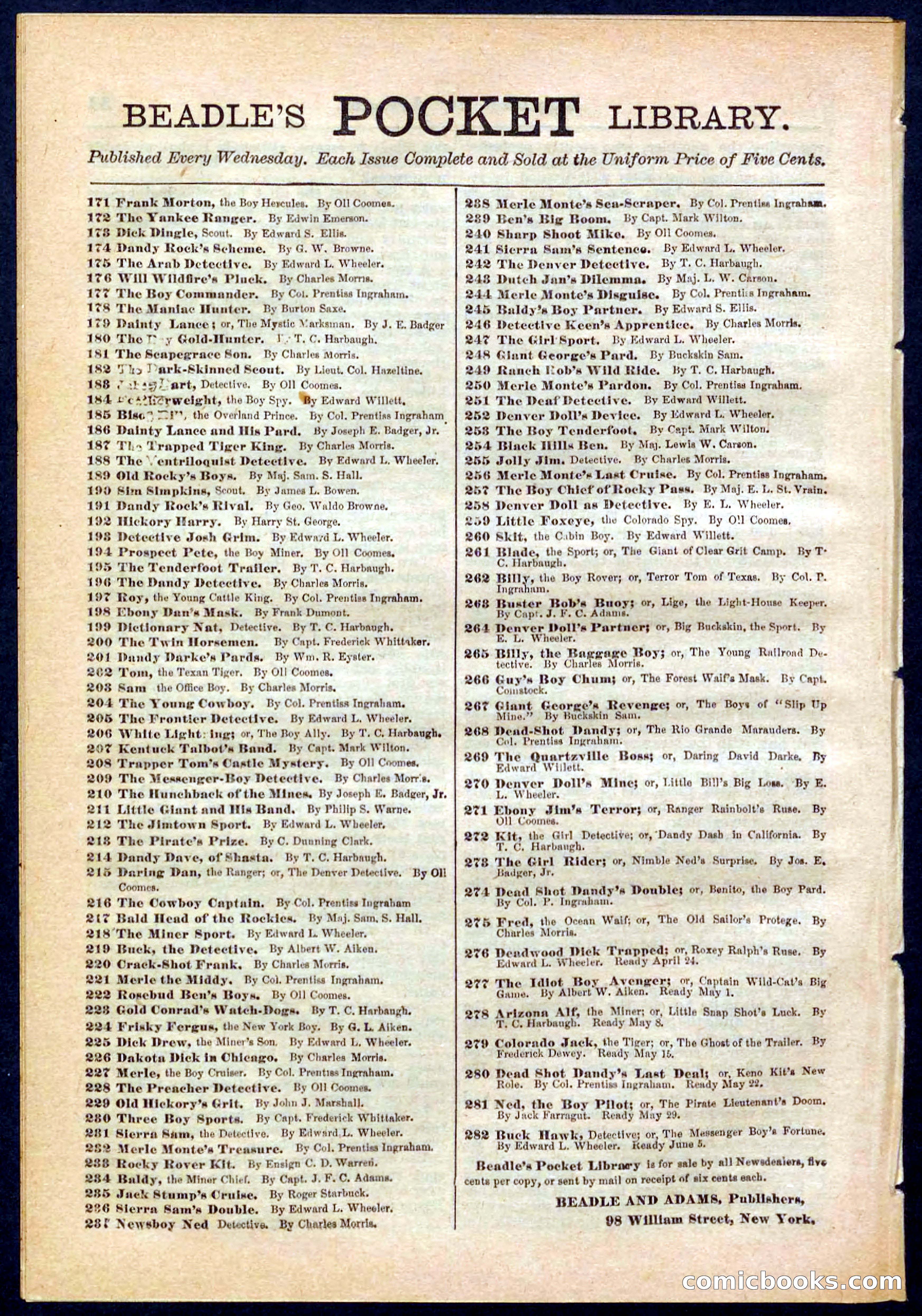 Beadle's Pocket Library No. 277 — page 32 of 32