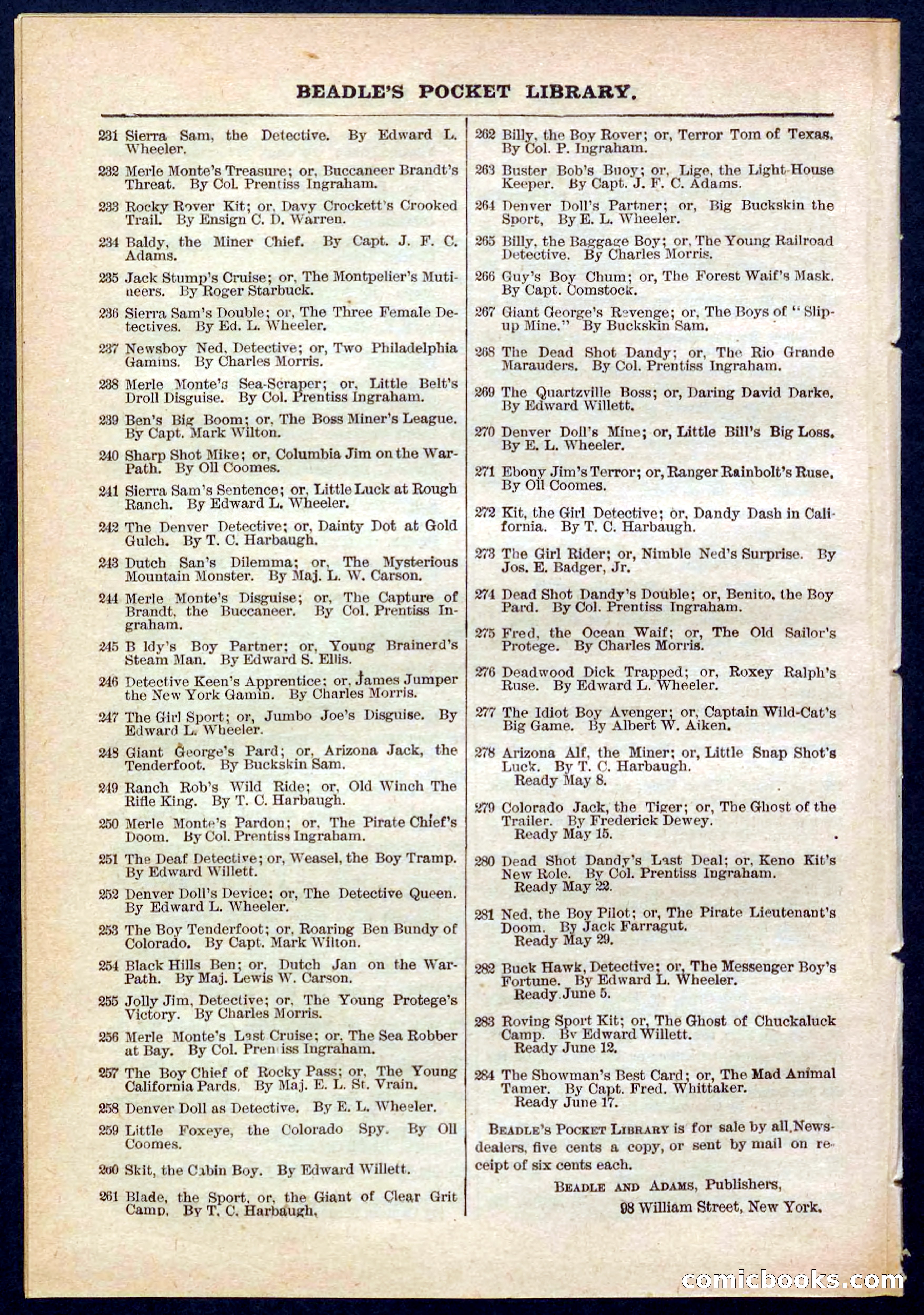 Beadle's Pocket Library No. 278 — page 32 of 32