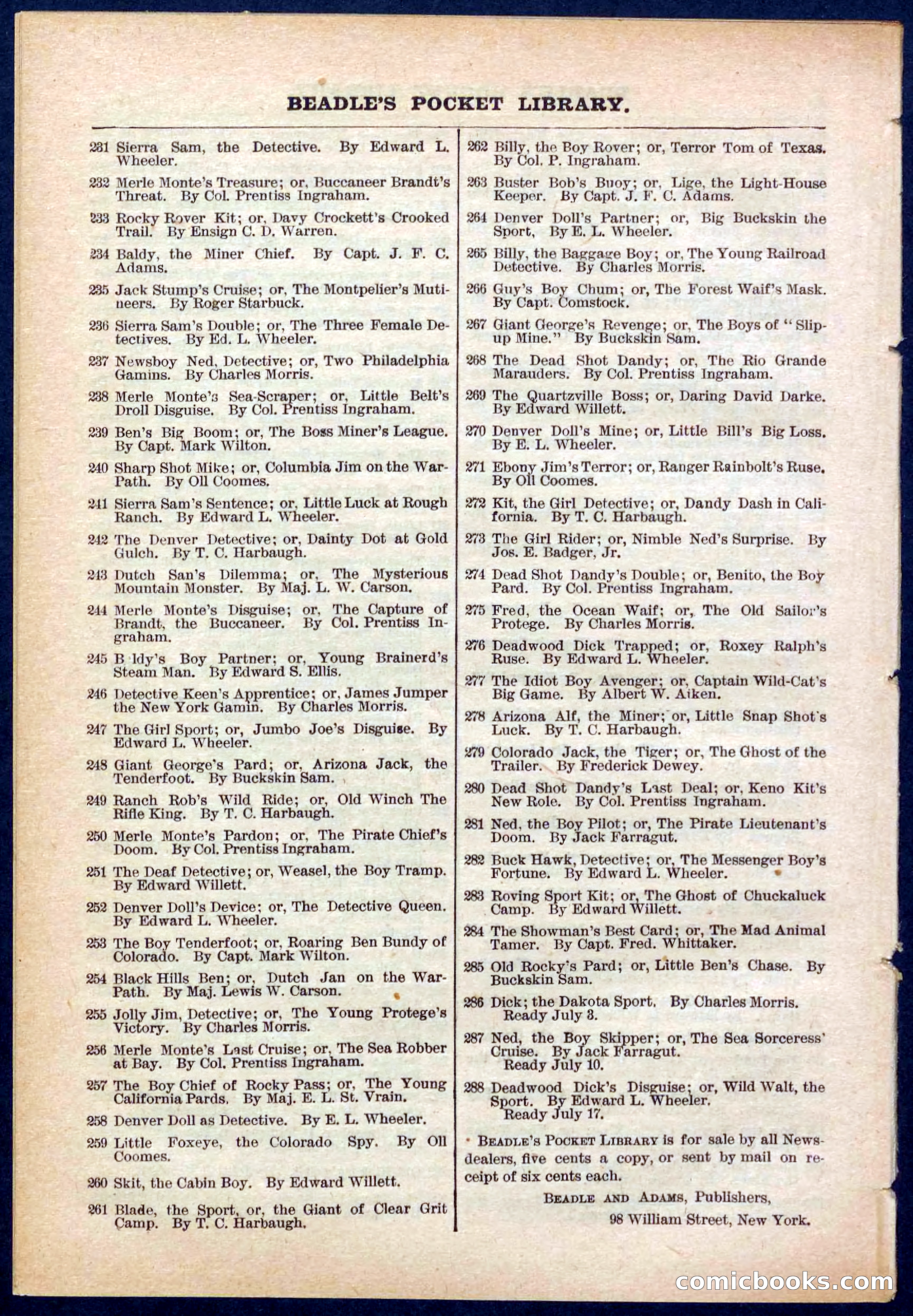 Beadle's Pocket Library No. 283 — page 32 of 32