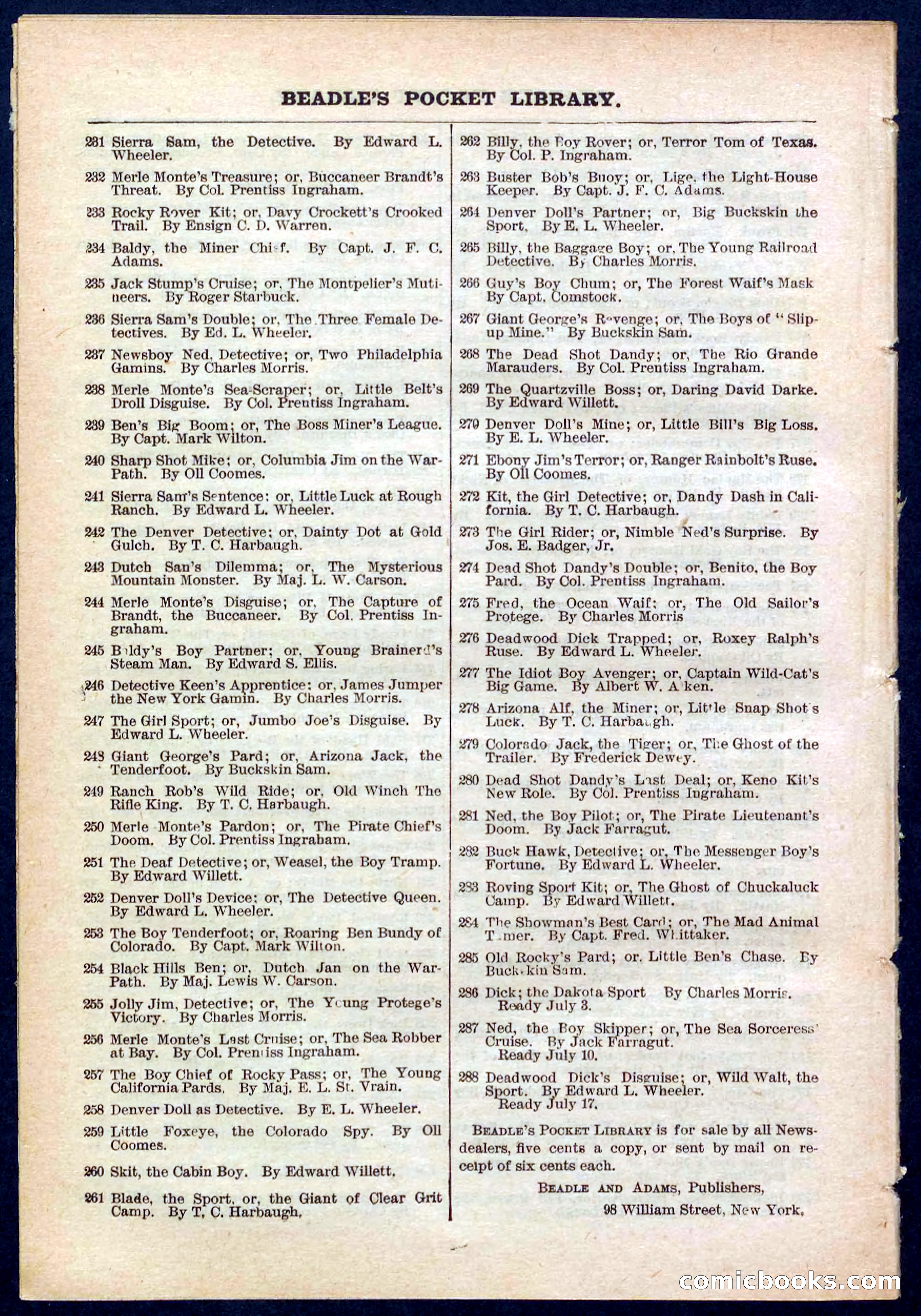 Beadle's Pocket Library No. 285 — page 32 of 32