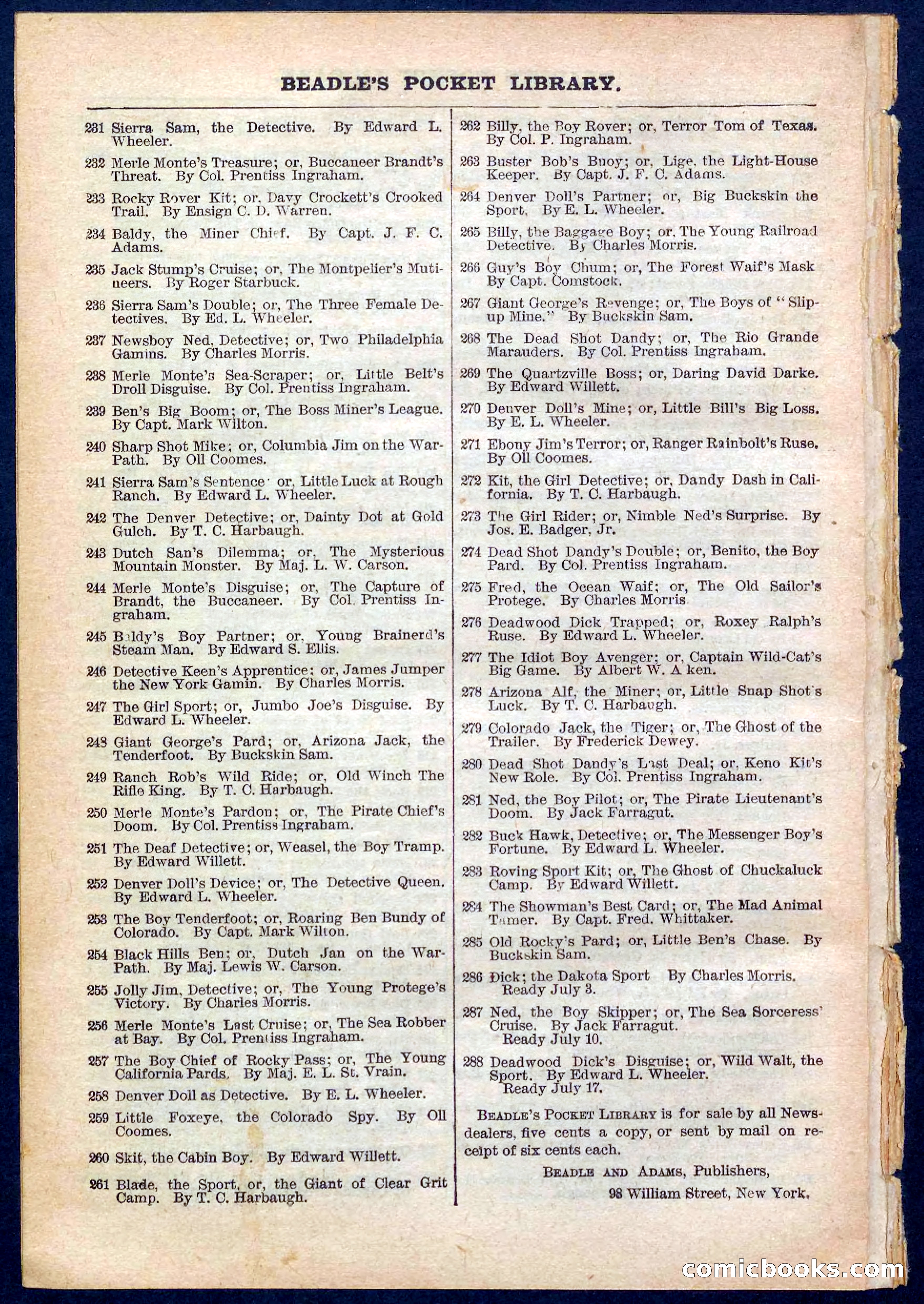 Beadle's Pocket Library No. 286 — page 32 of 32
