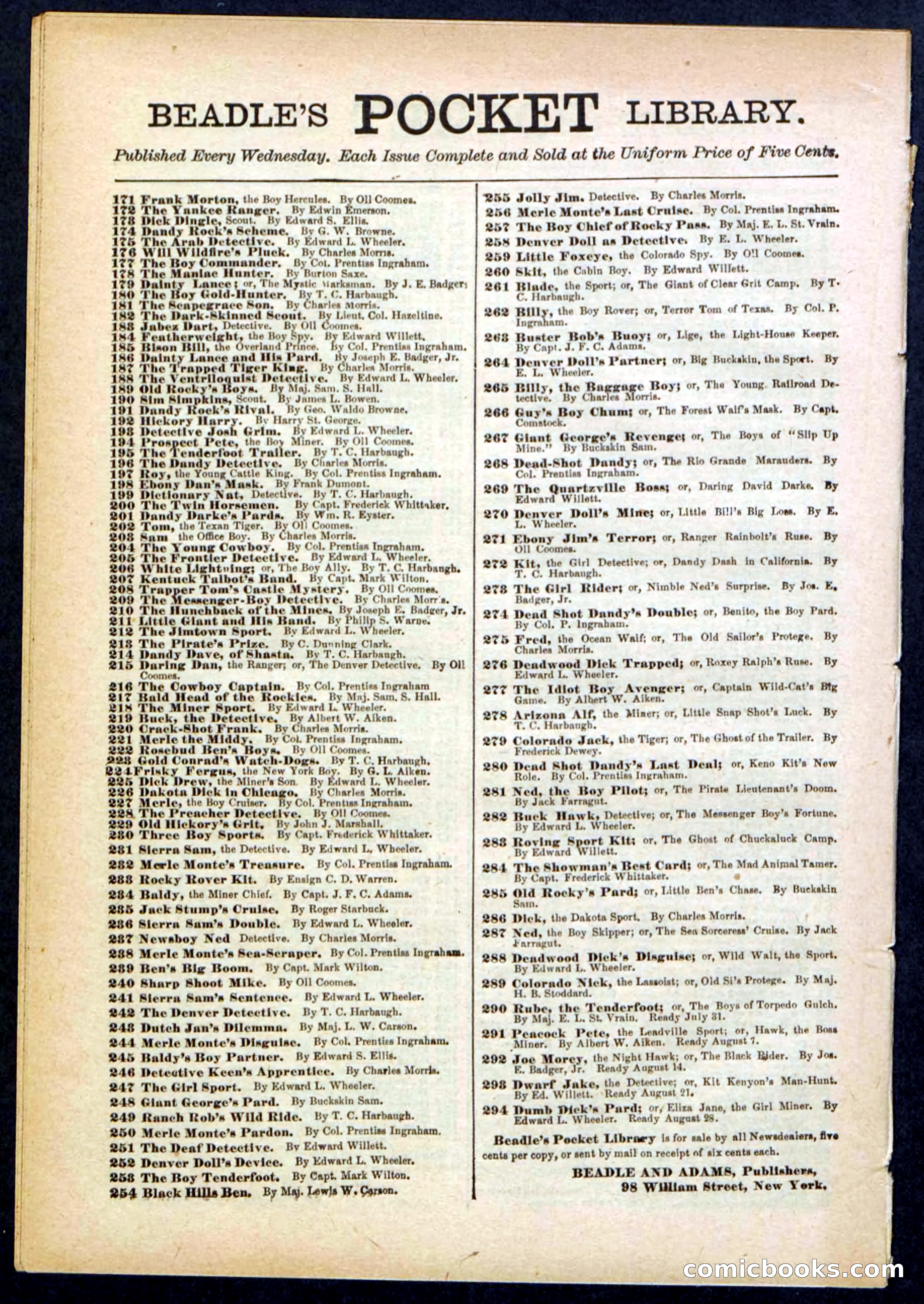 Beadle's Pocket Library No. 288 — page 32 of 32