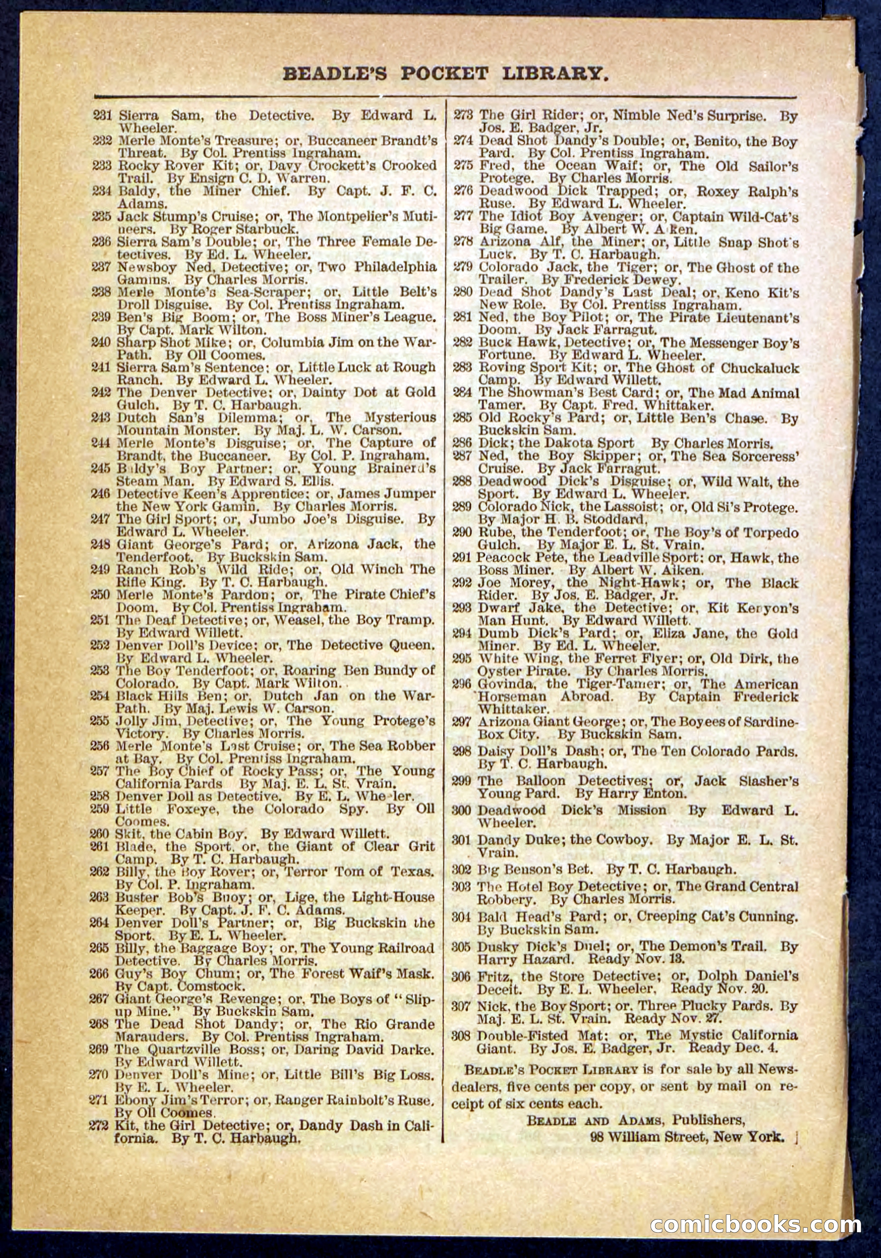 Beadle's Pocket Library No. 304 — page 48 of 48